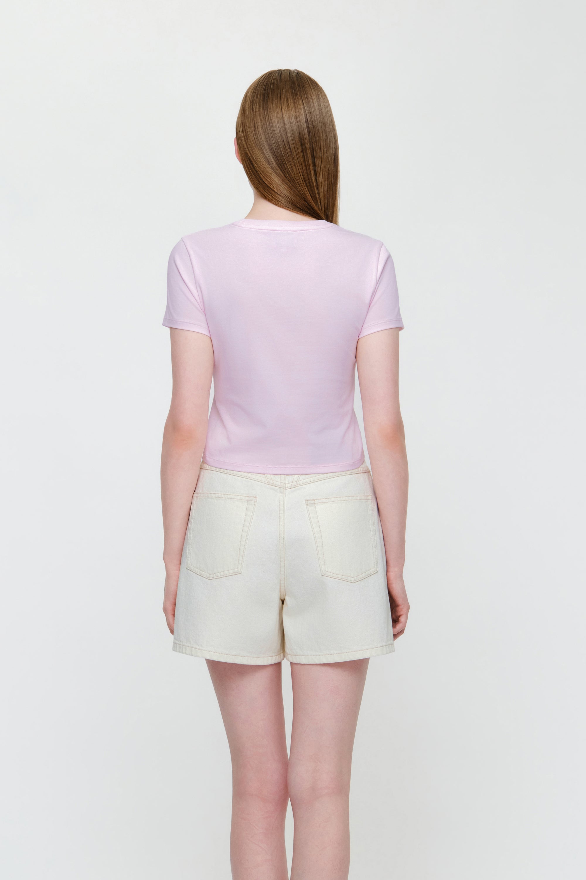 W Ribbon Logo Slim Fit Crop Tee Light Pink