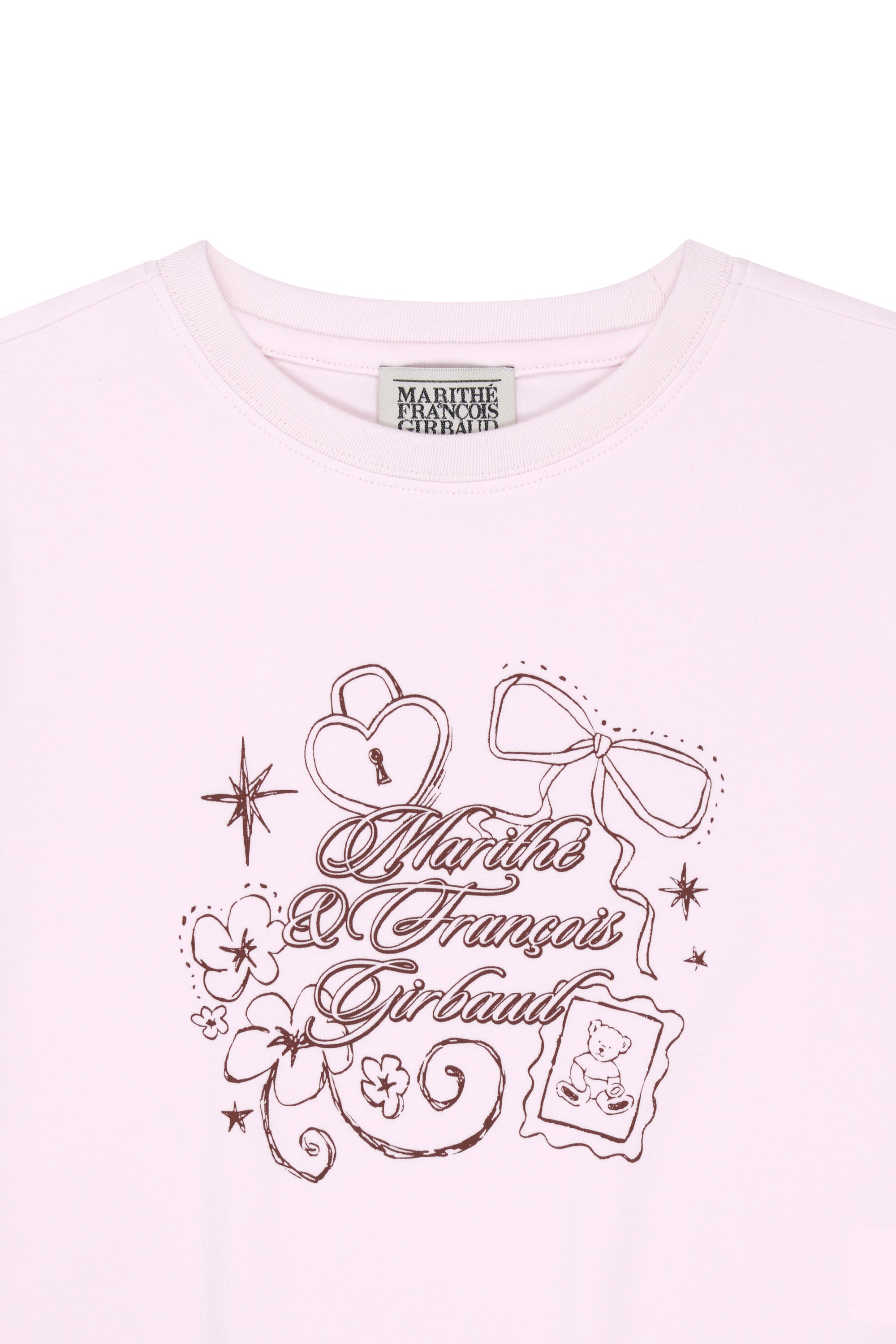 W Ribbon Logo Slim Fit Crop Tee Light Pink