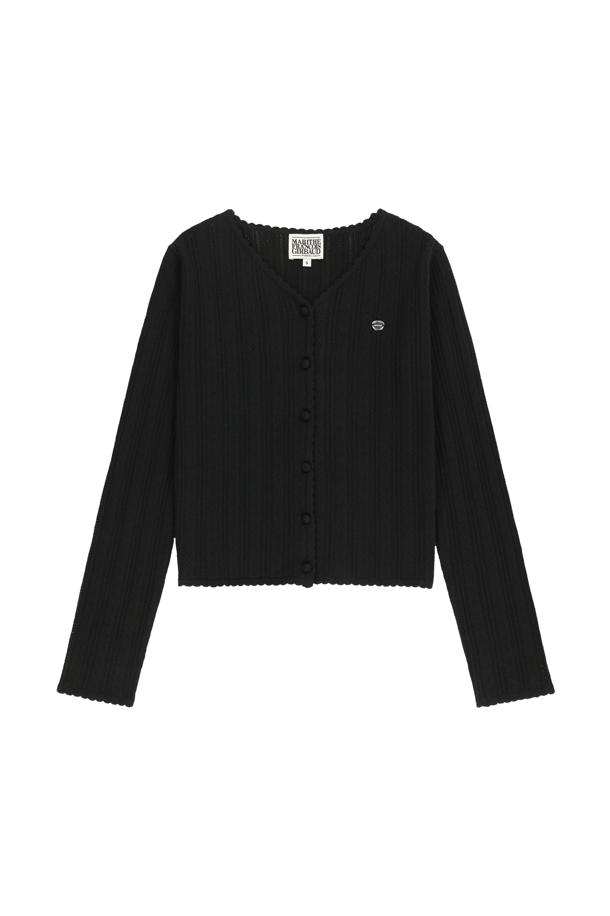 W V-Neck Crochet Knit Cardigan Black