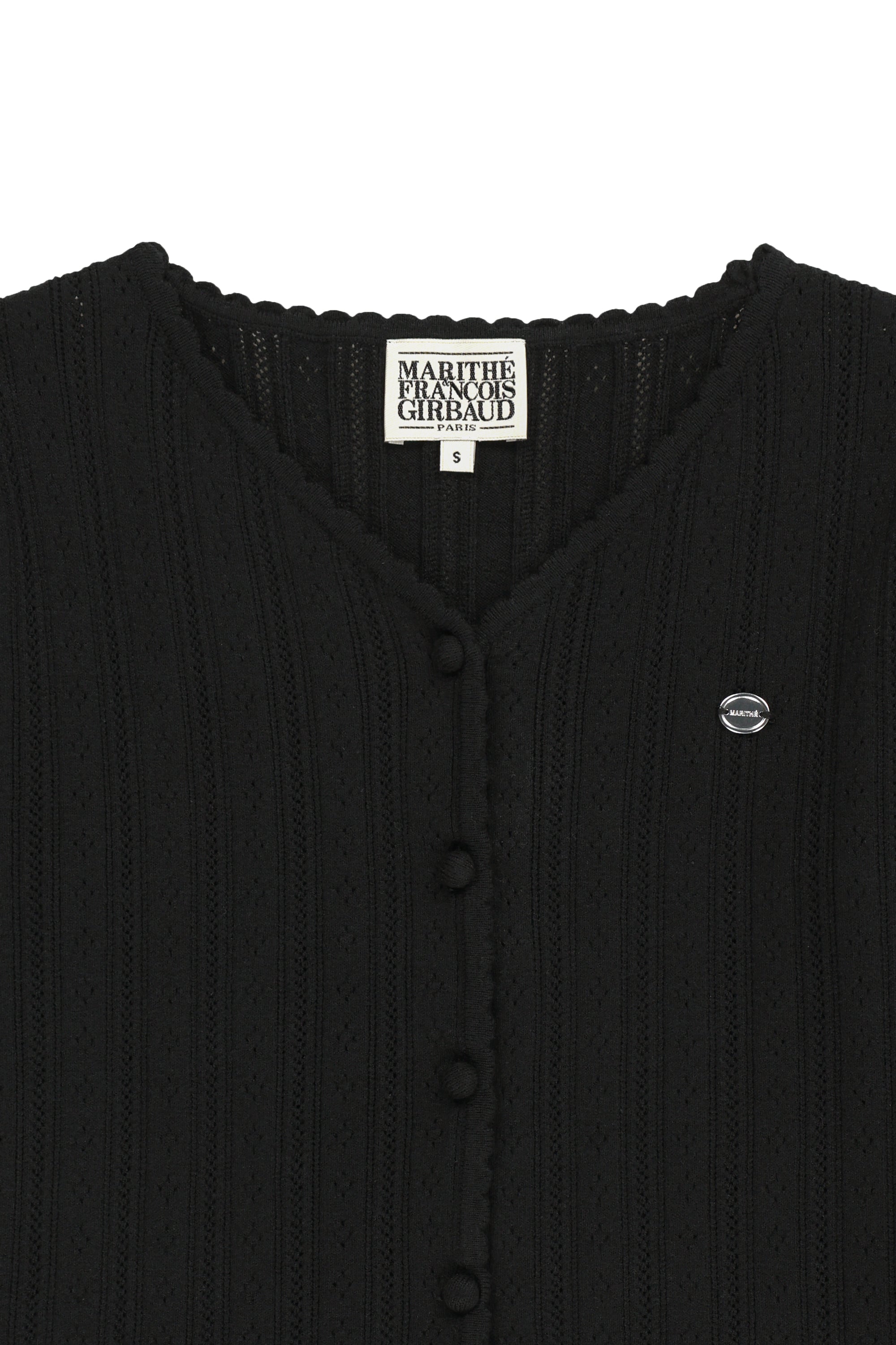 W V-Neck Crochet Knit Cardigan Black