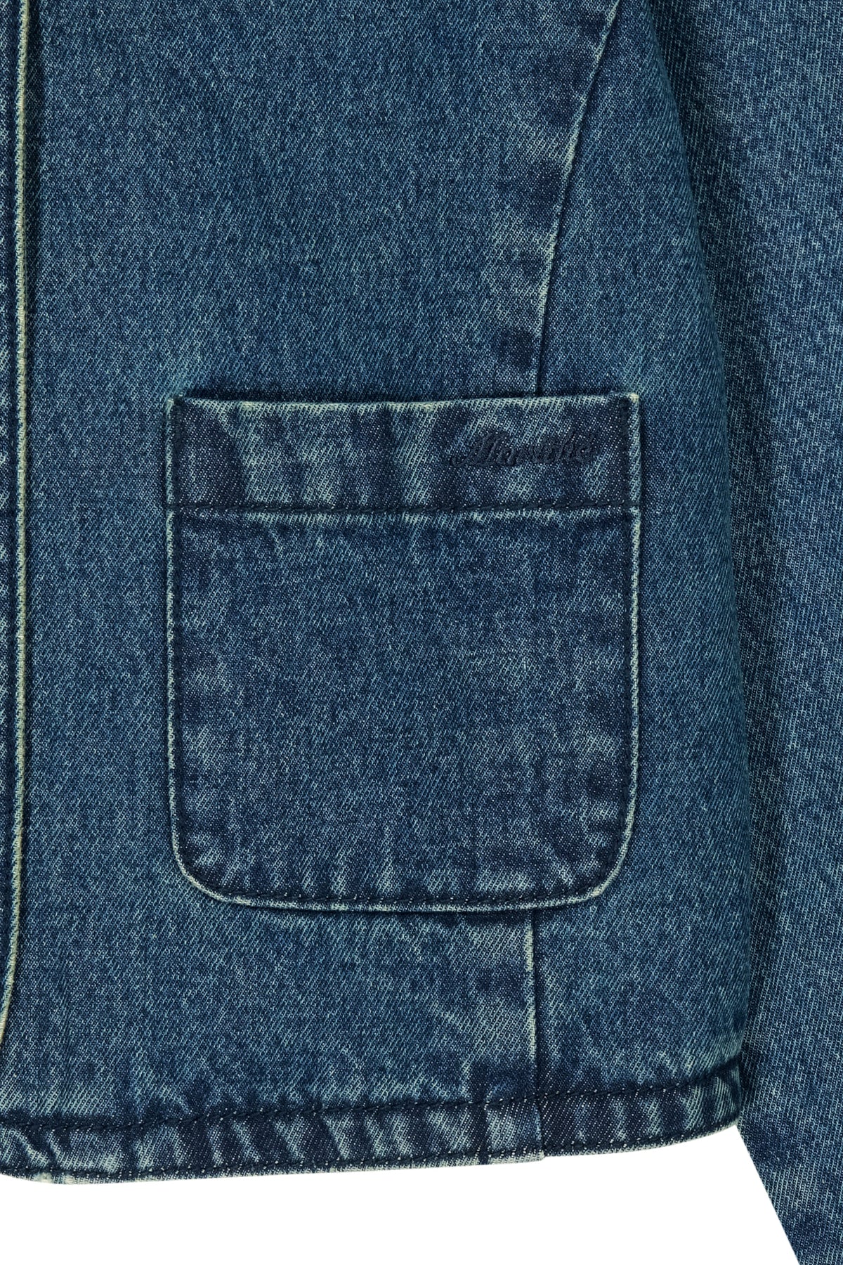 W Round Neck Denim Jacket Dark Blue