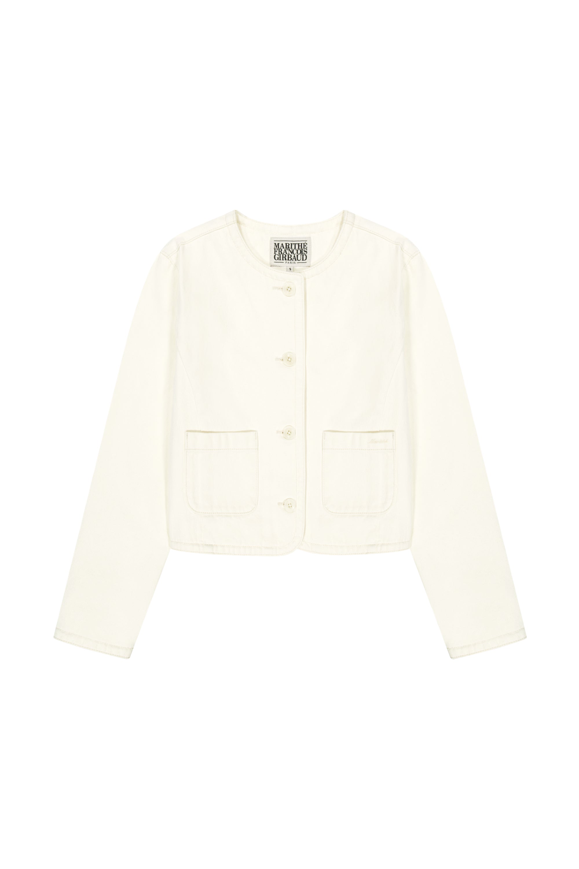 W Round Neck Denim Jacket Ecru