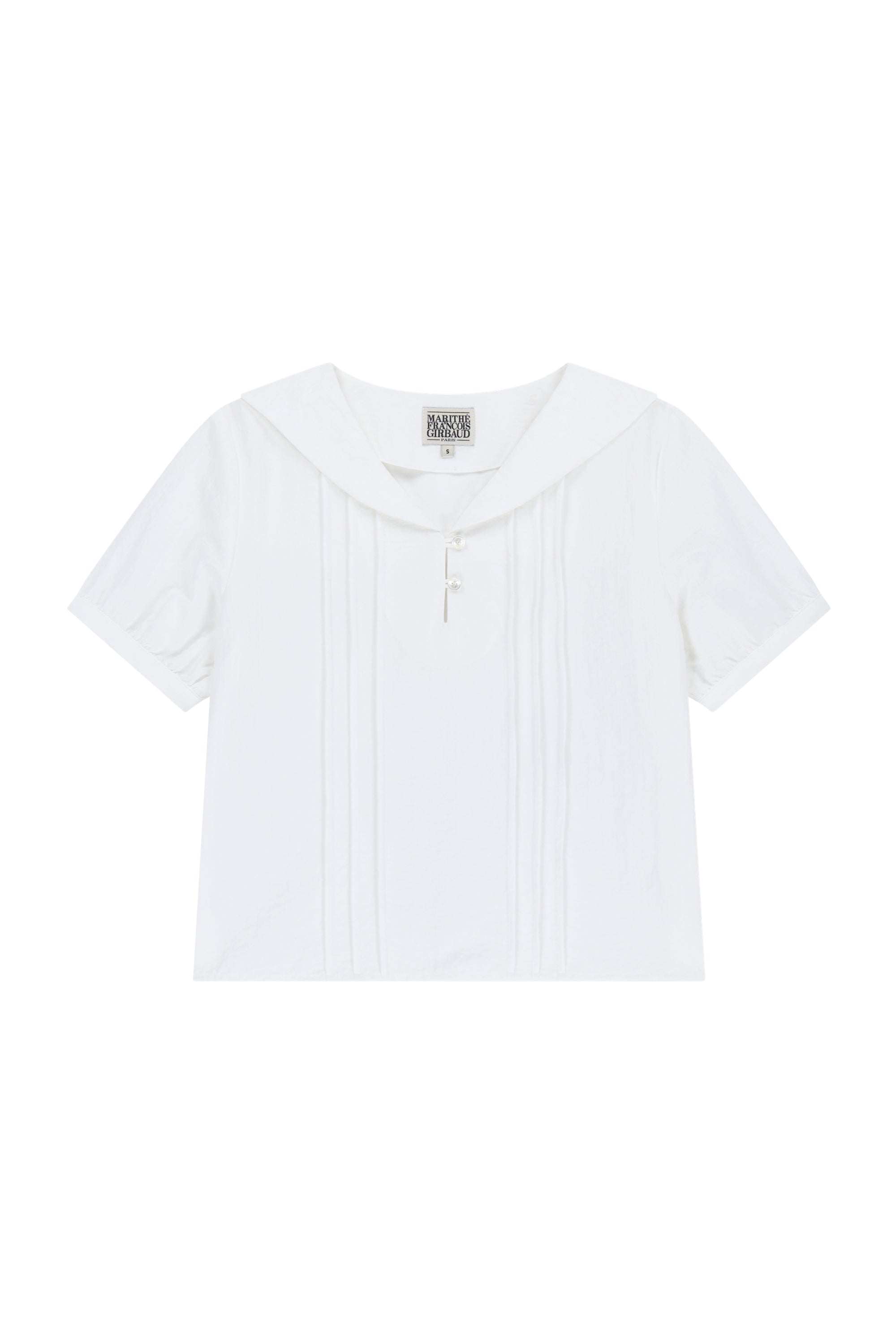 W Pin Tuck Sailor Half Sleeve Shirt White