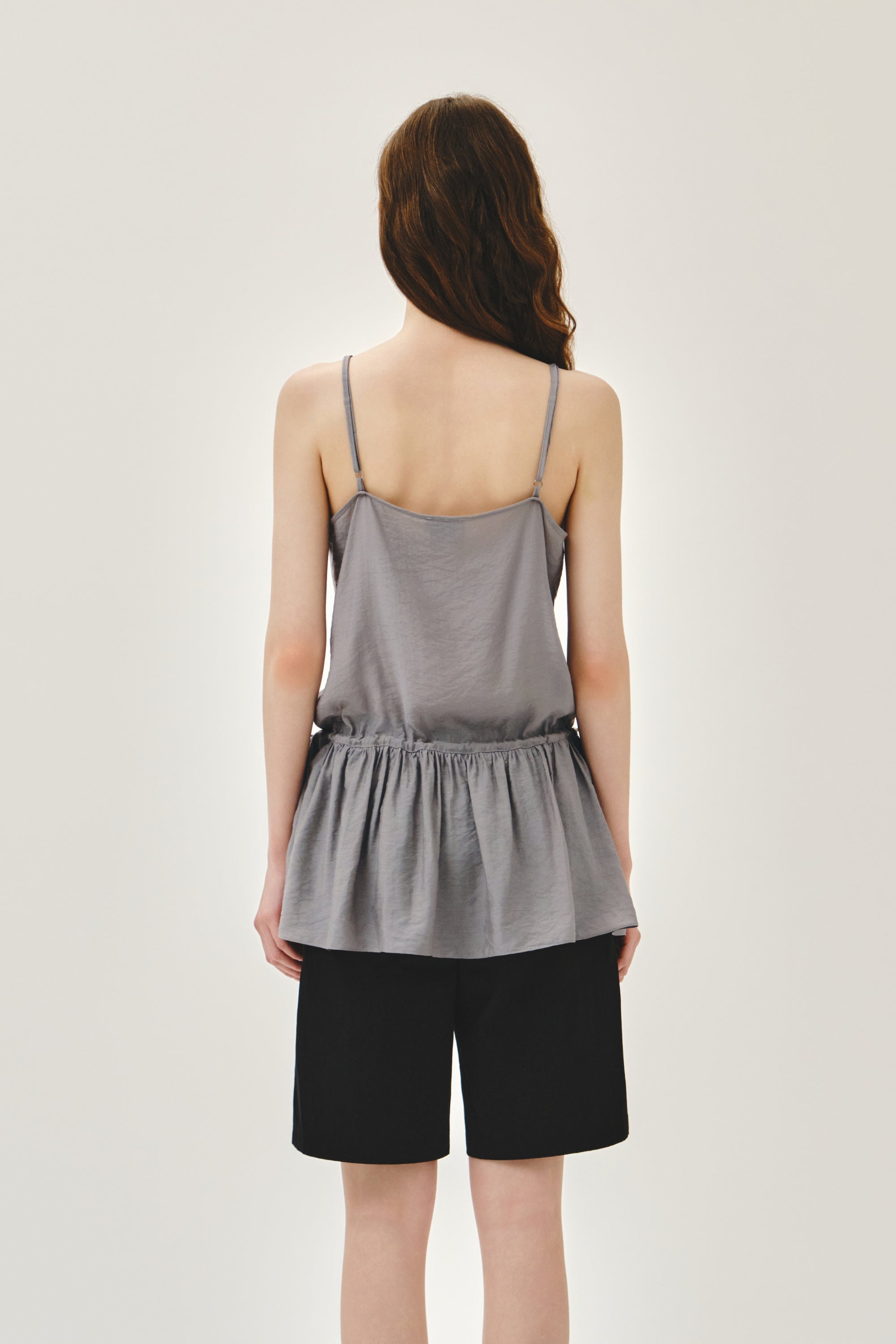 W Shirring Sleeveless Dress Gray
