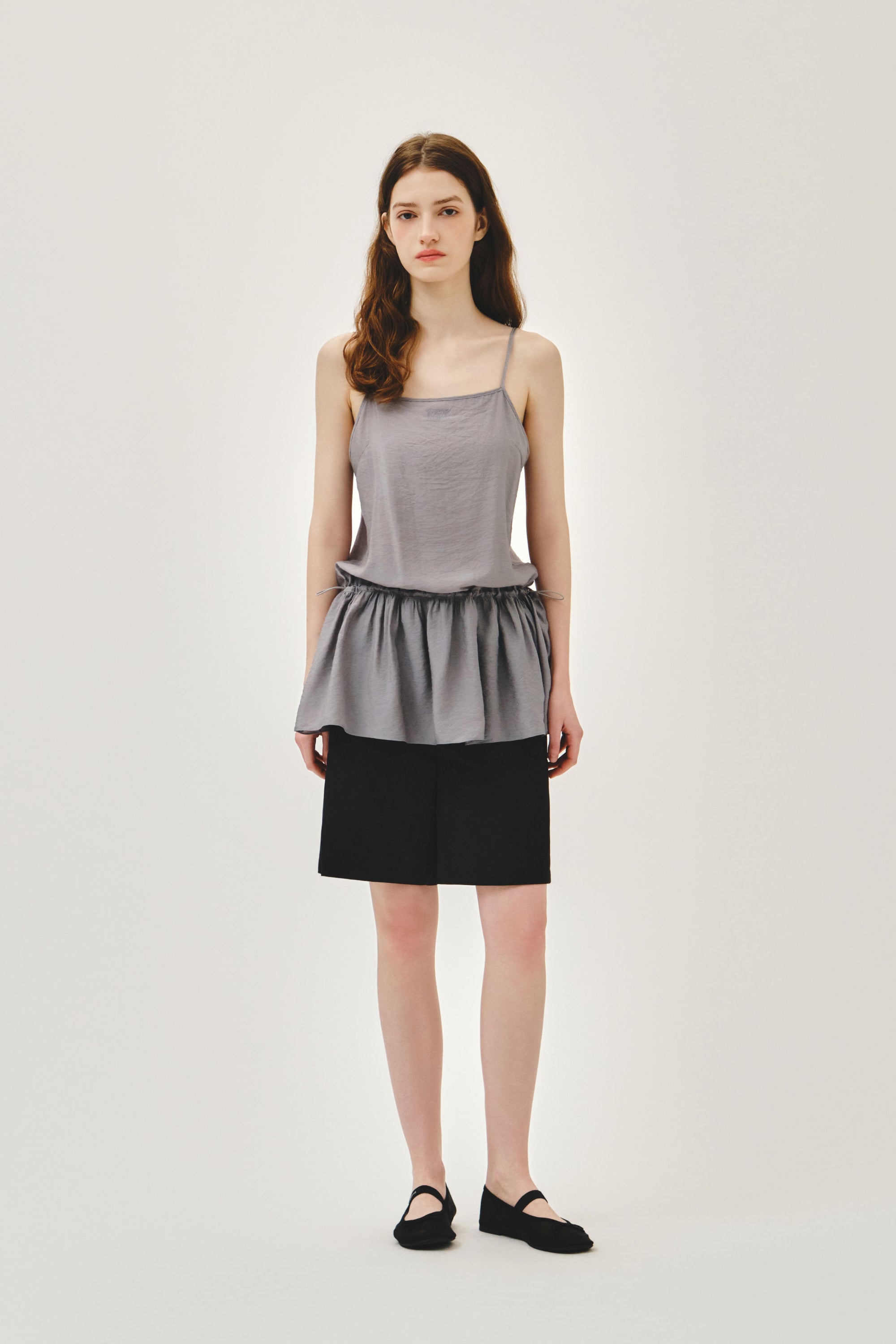 W Shirring Sleeveless Dress Gray