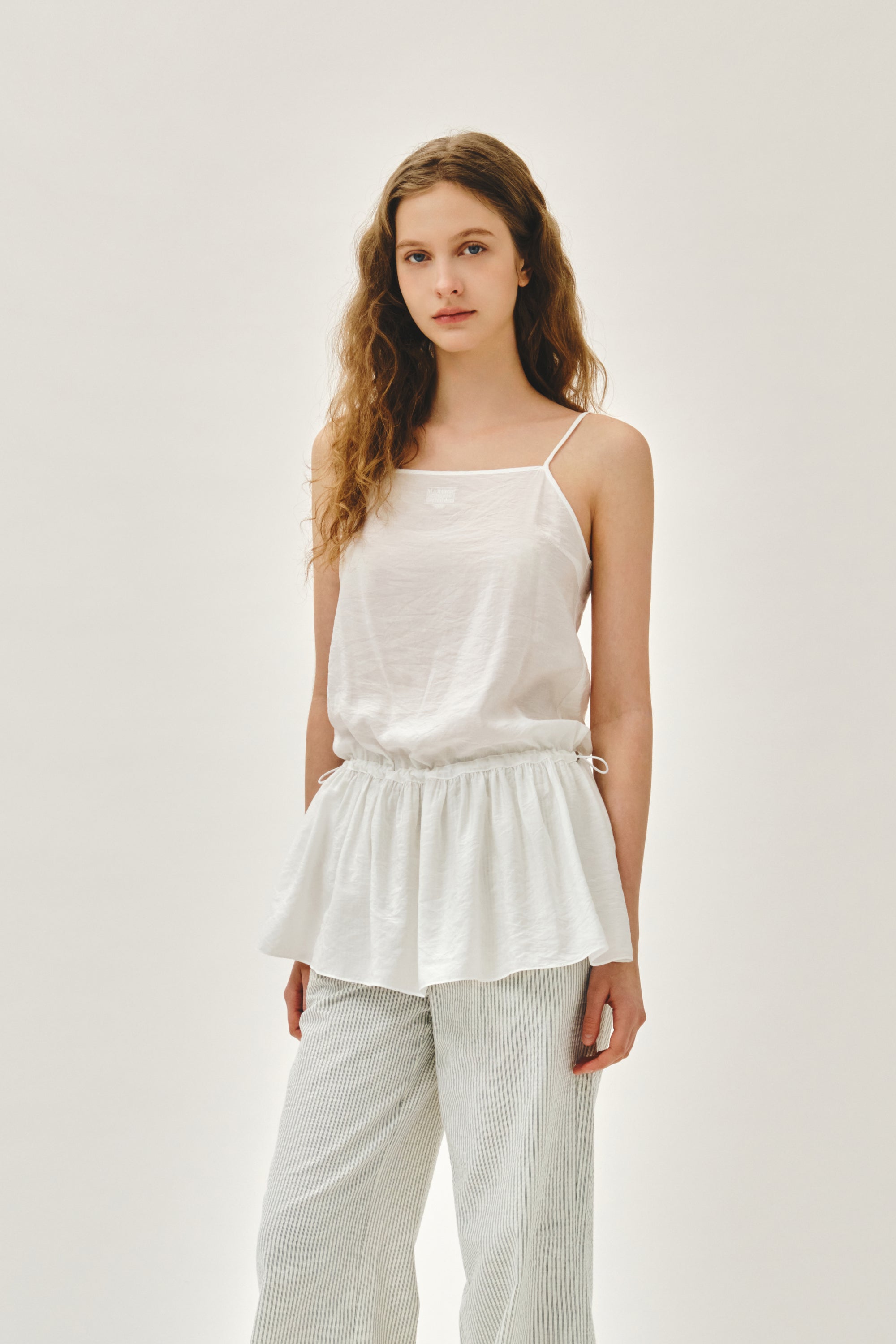 W Shirring Sleeveless Dress White