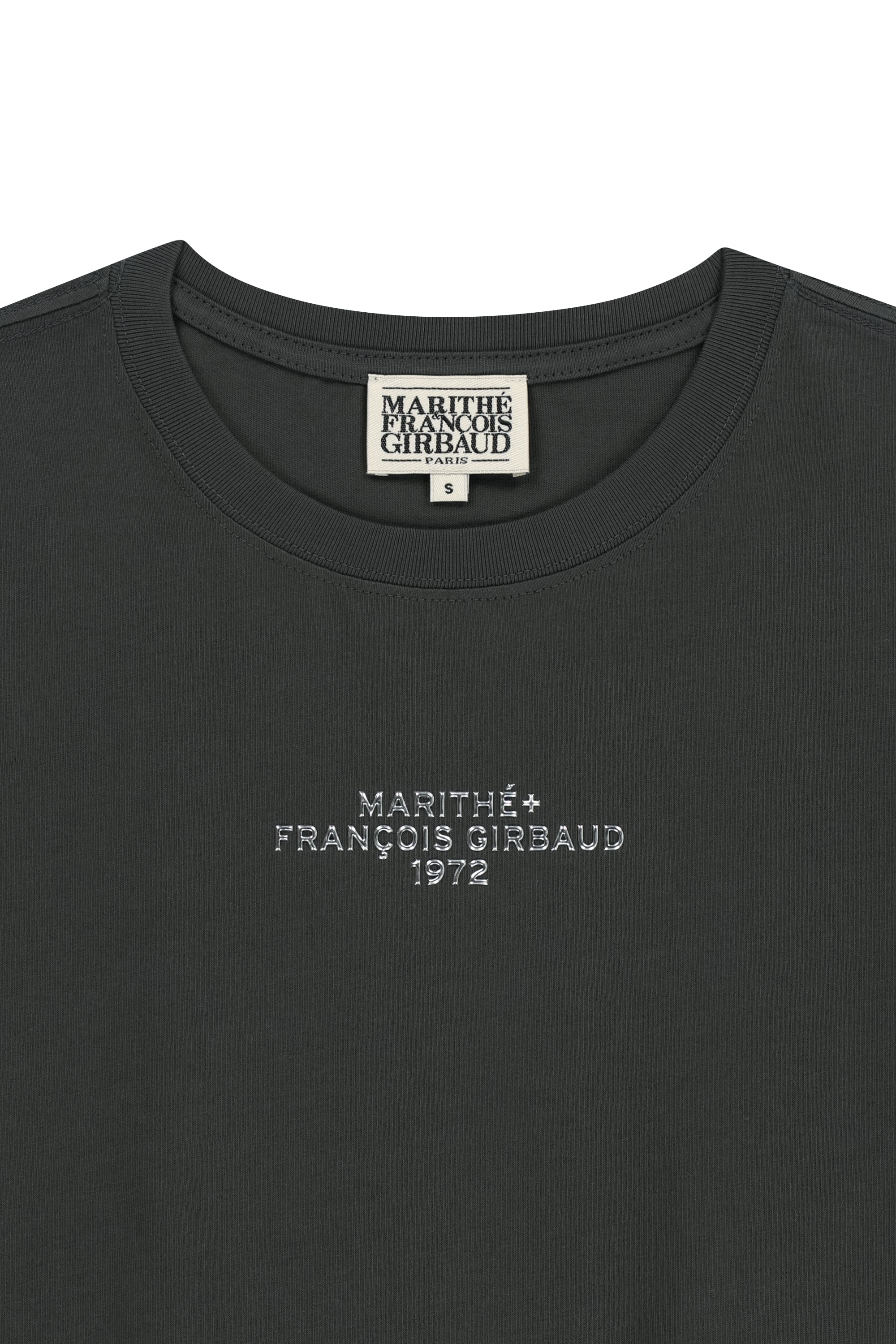 W Silver Lettering Crop Tee Charcoal