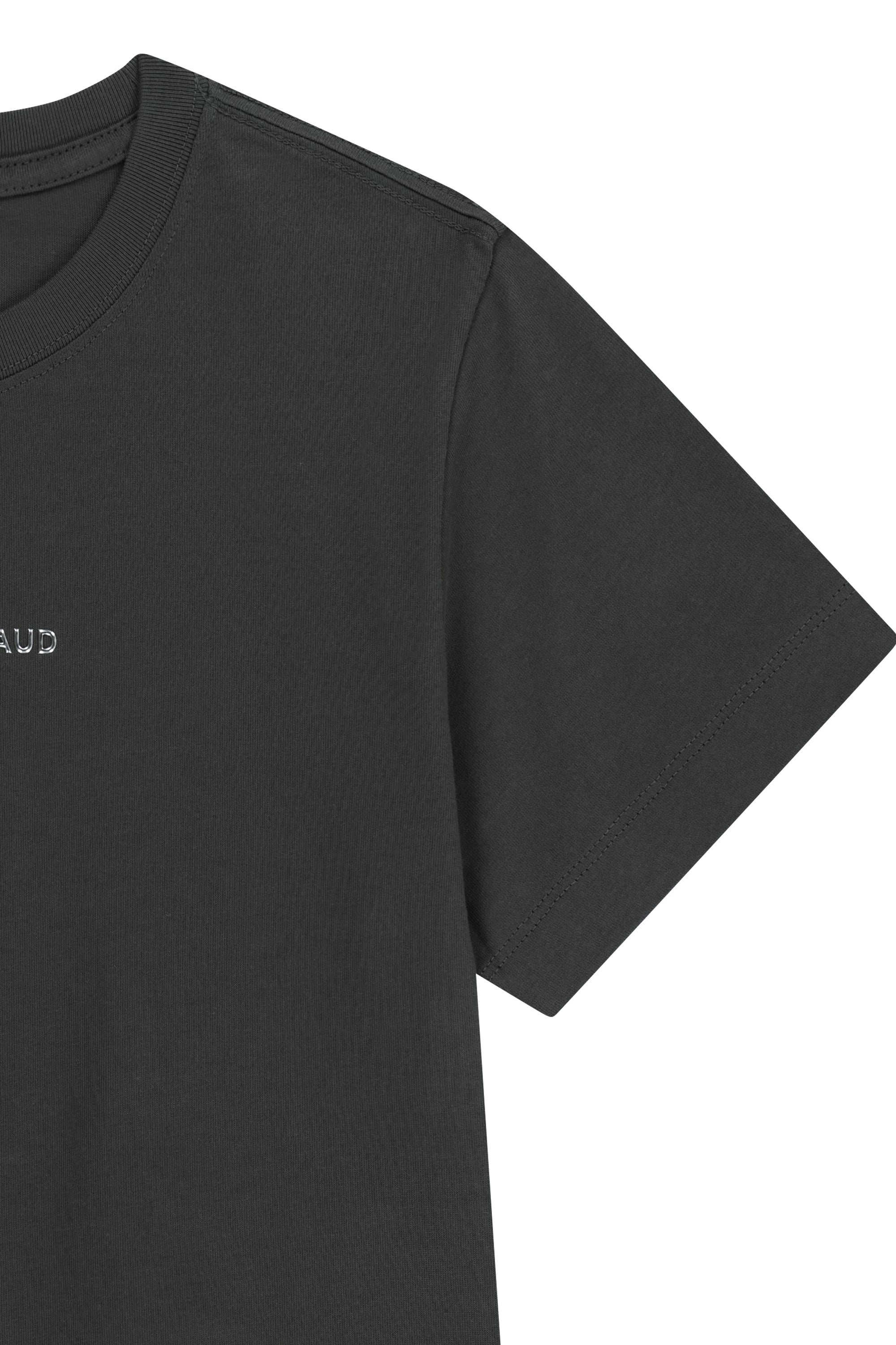 W Silver Lettering Crop Tee Charcoal
