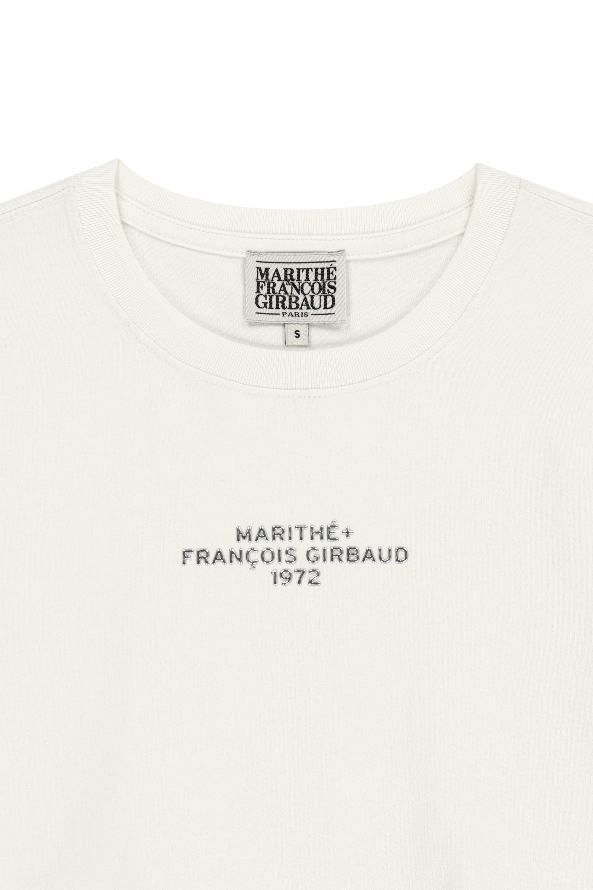 W Silver Lettering Crop Tee Ivory