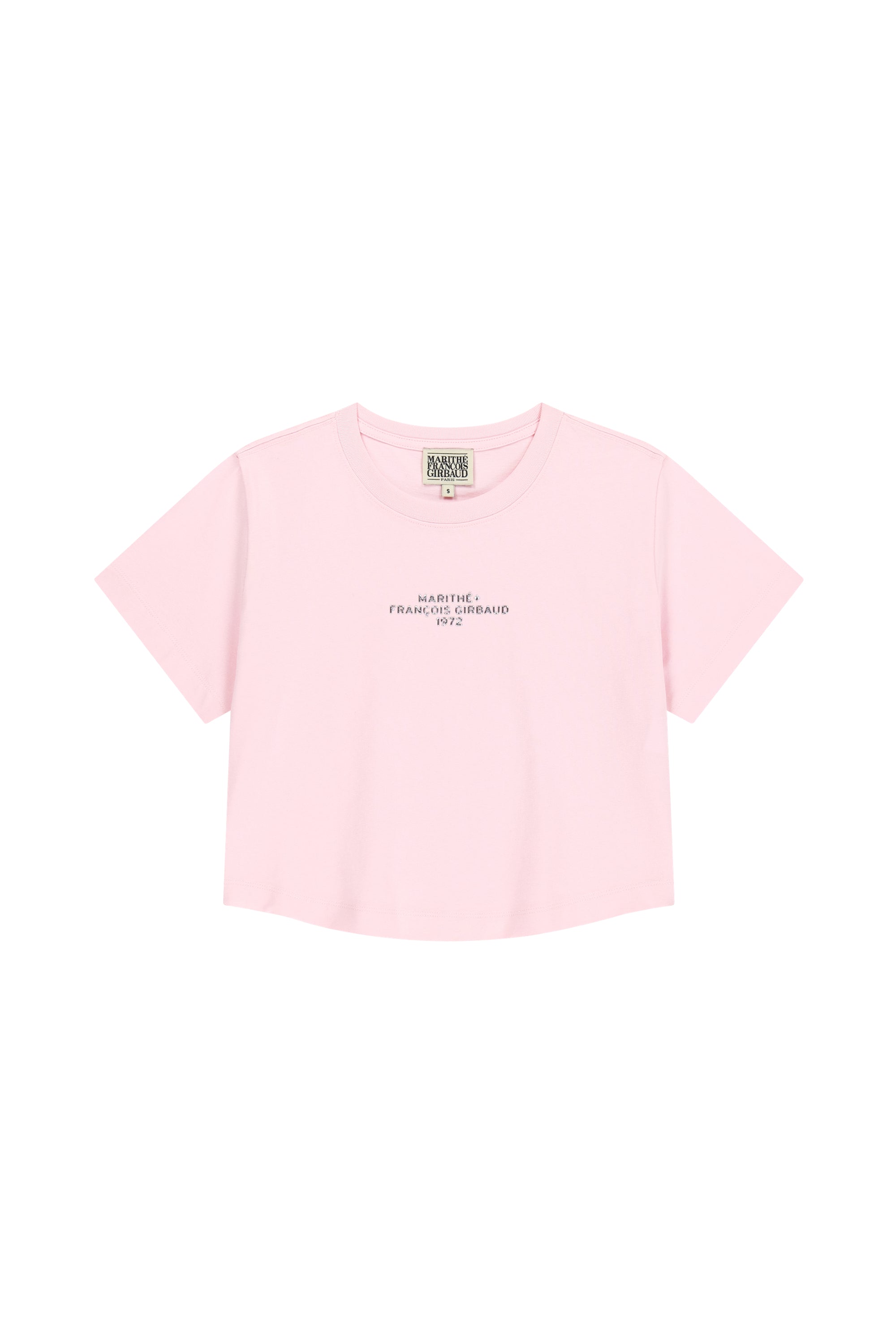 W Silver Lettering Crop Tee Pink