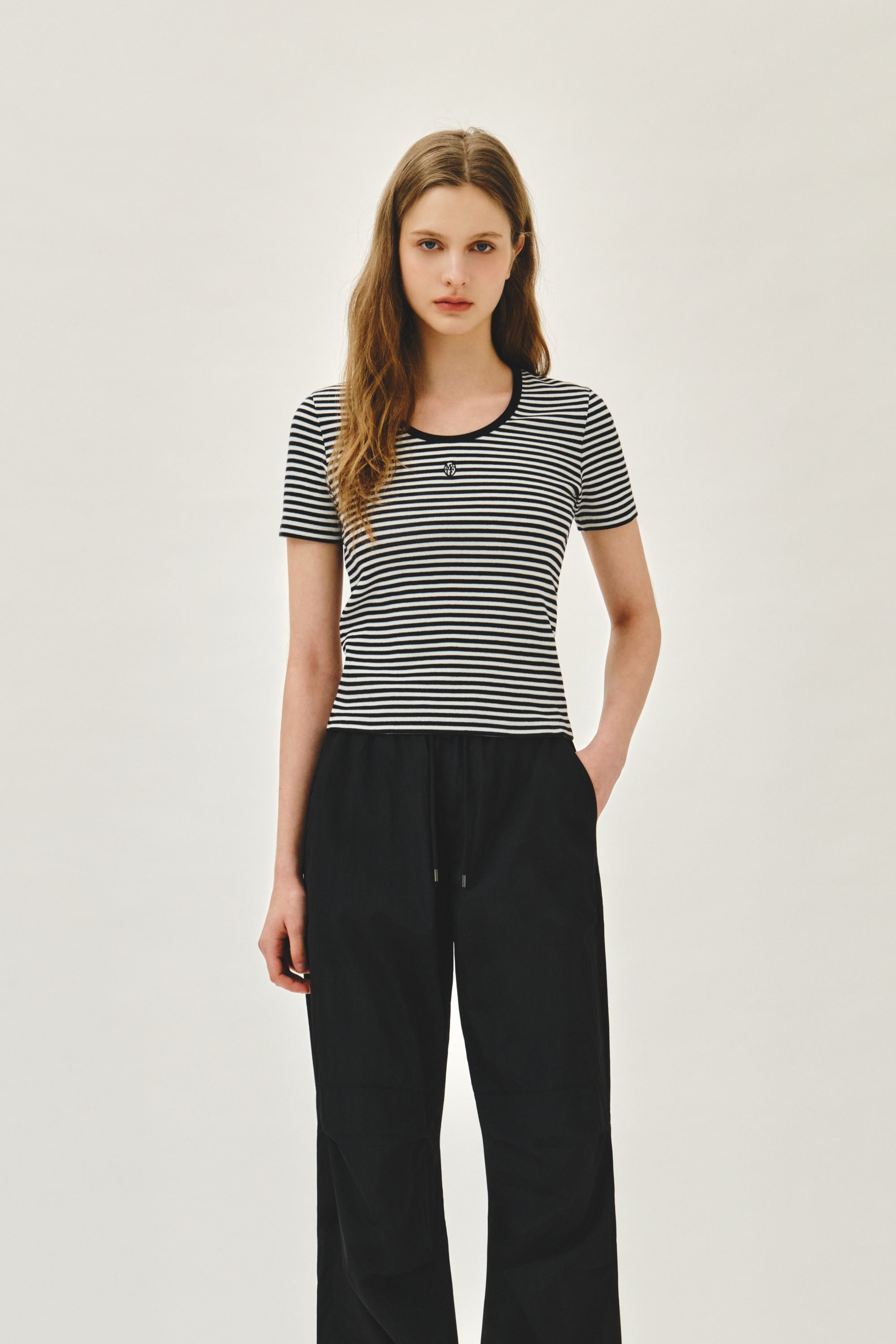 W Deep Neck Ringer Tee Black