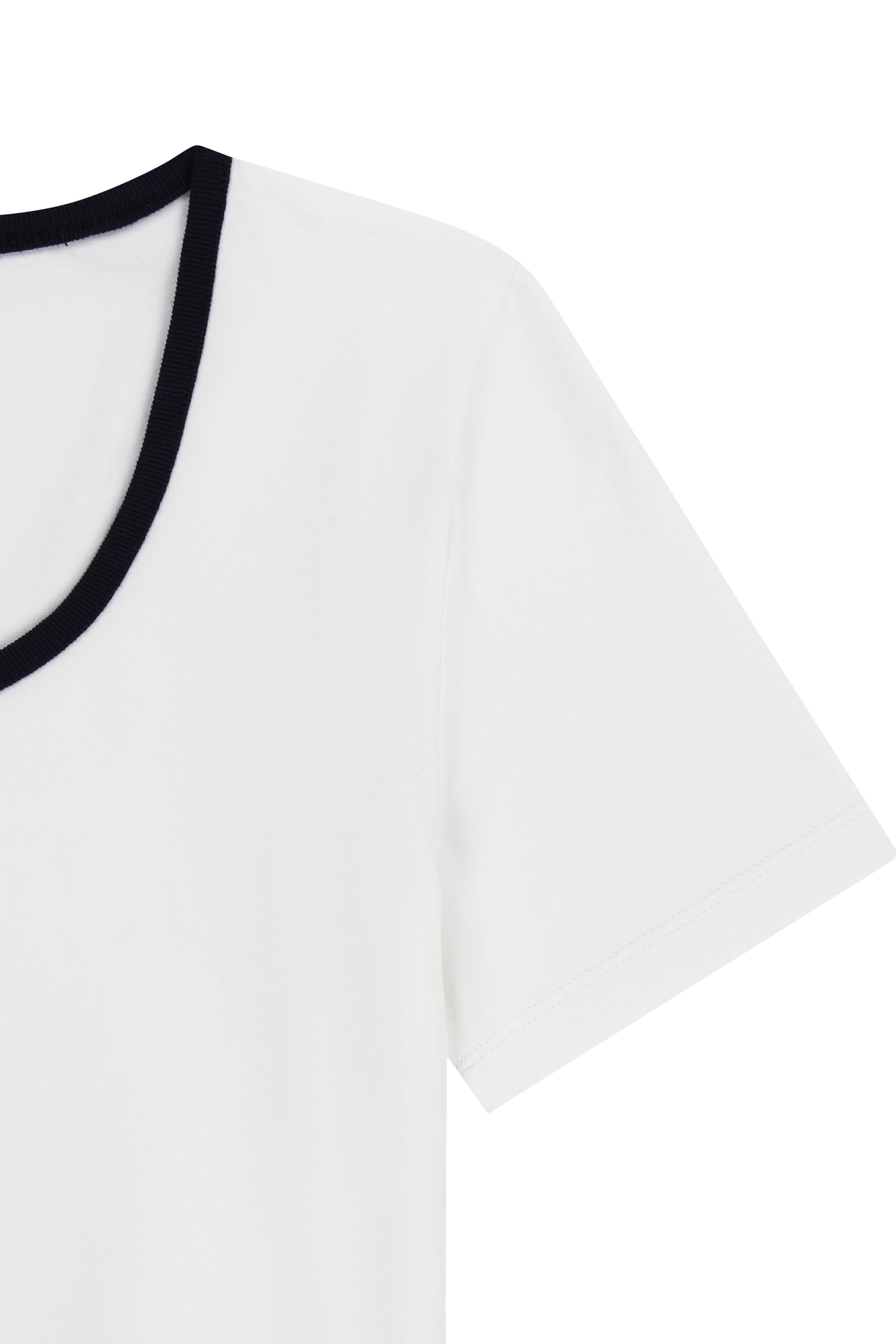 W Deep Neck Ringer Tee White