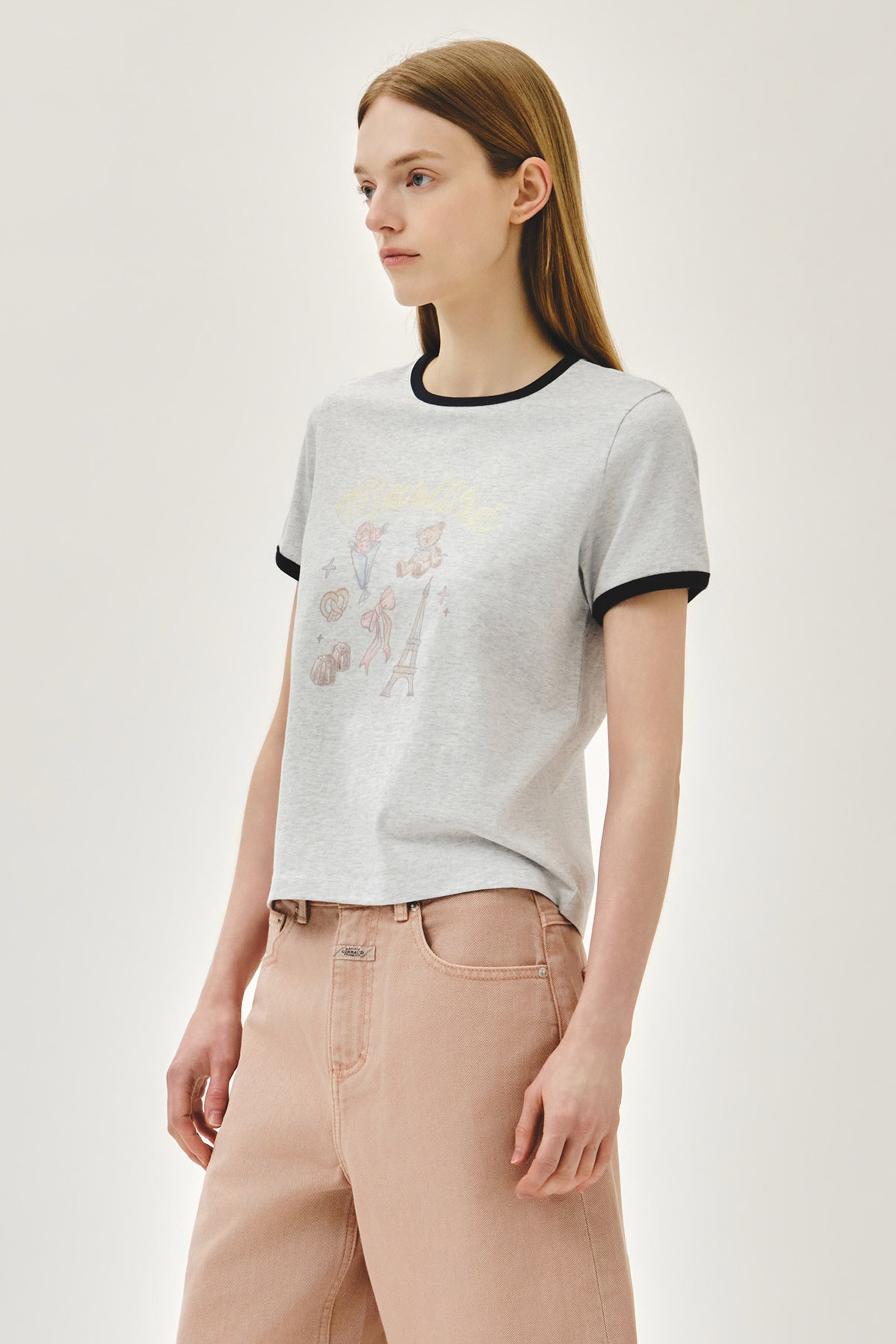 W Paris Graphic Ringer Tee Light Heather Gray