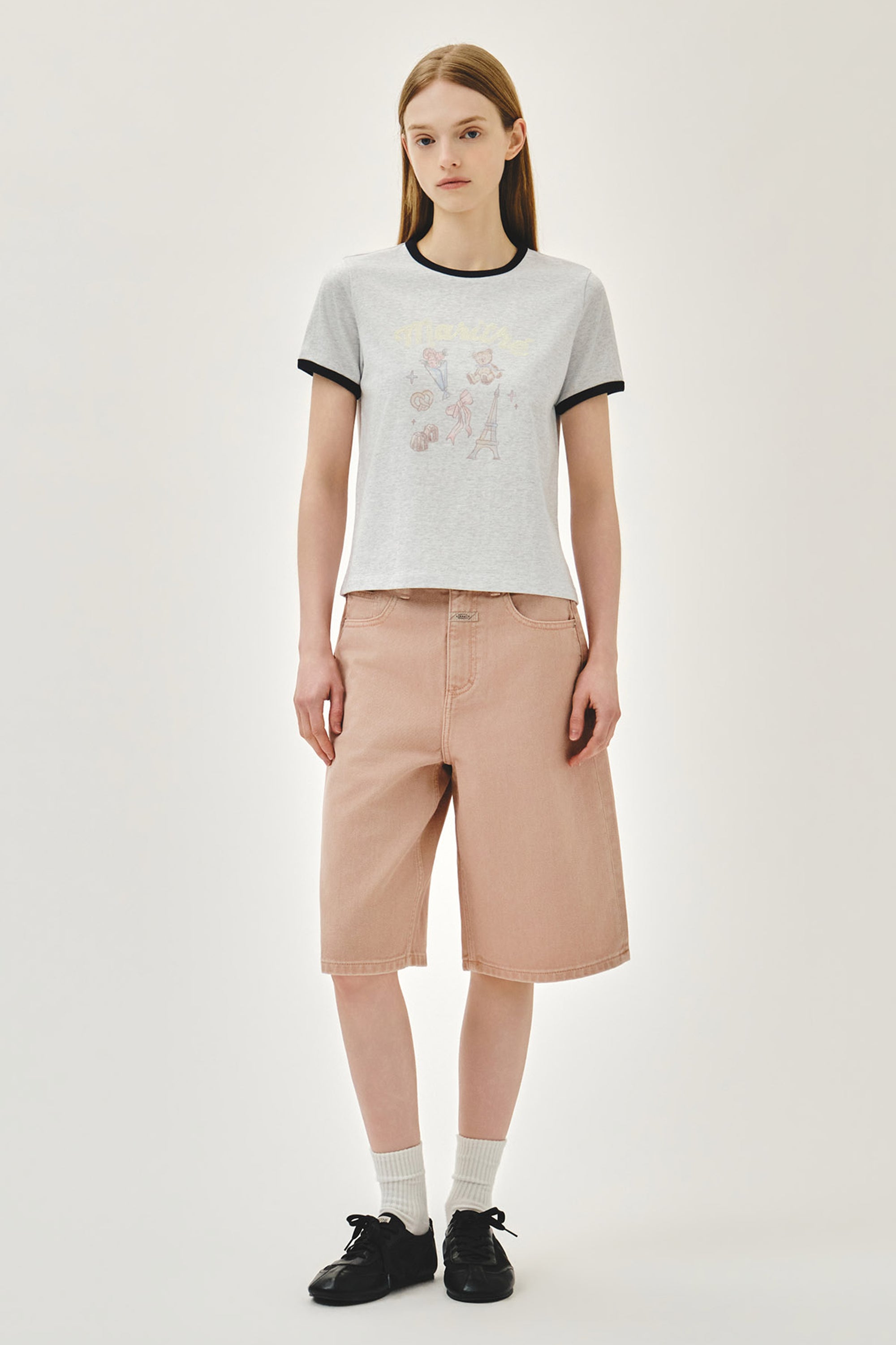 W Paris Graphic Ringer Tee Light Heather Gray