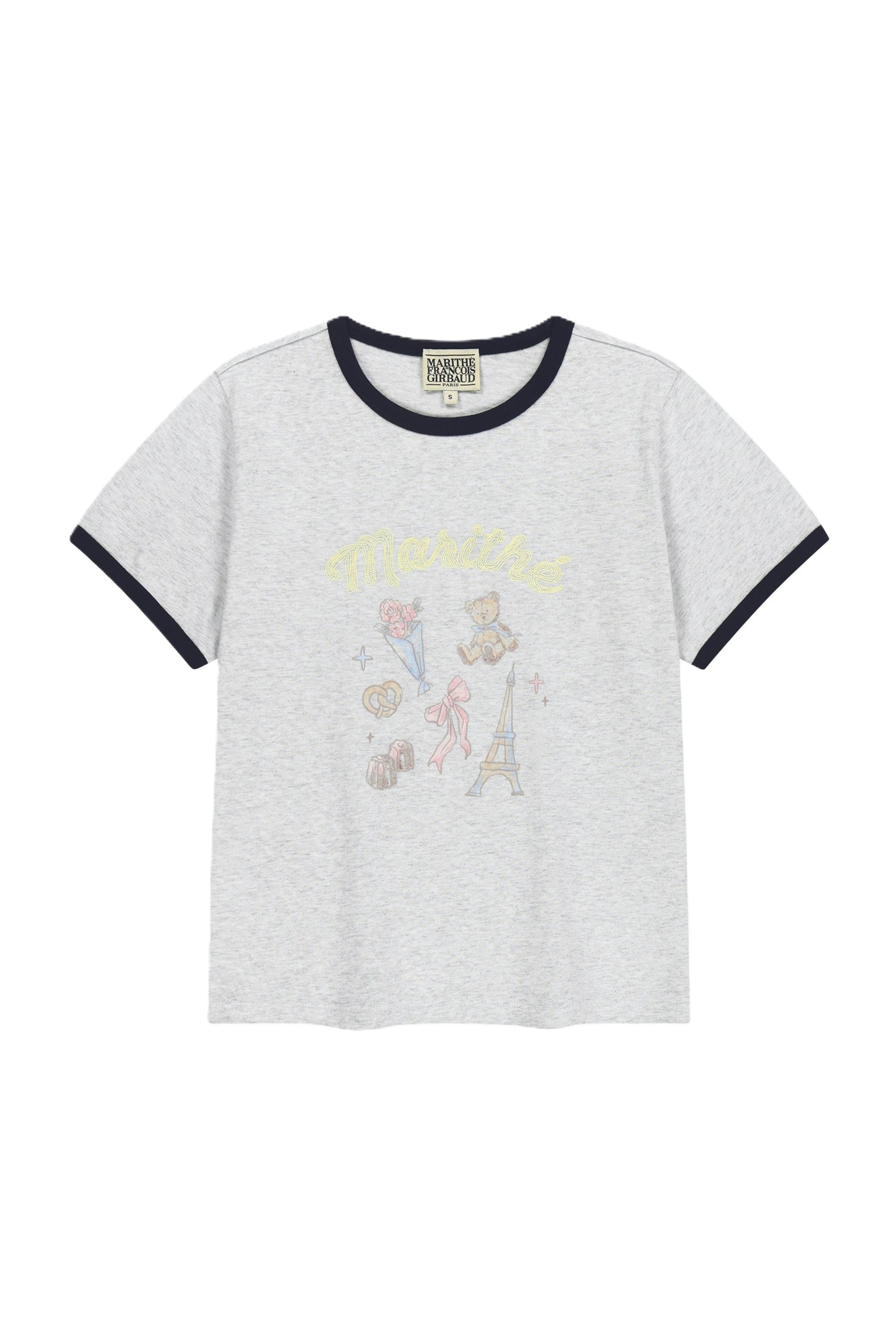 W Paris Graphic Ringer Tee Light Heather Gray