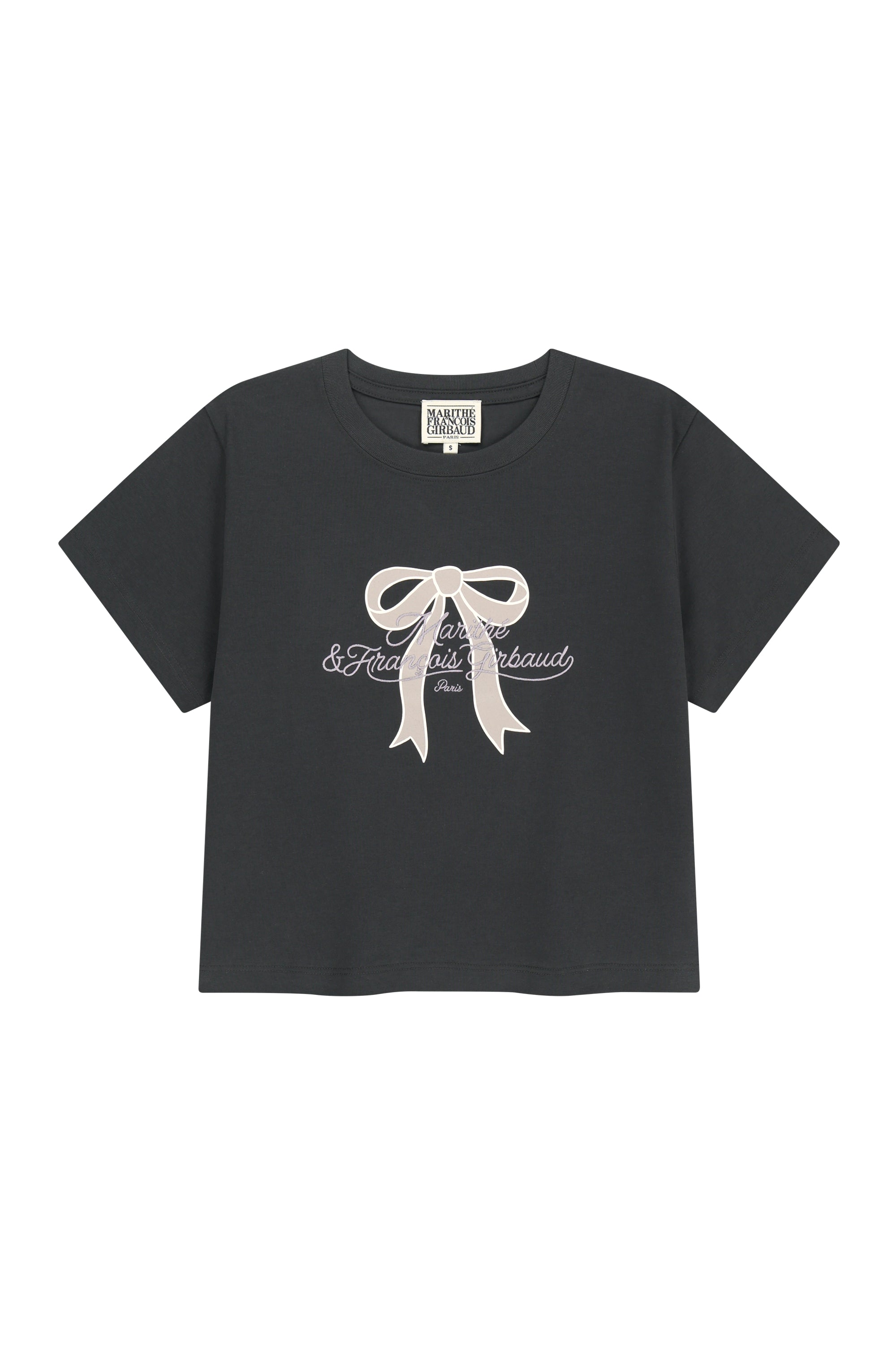 W Sorona Cool Ribbon Graphic Crop Tee Charcoal