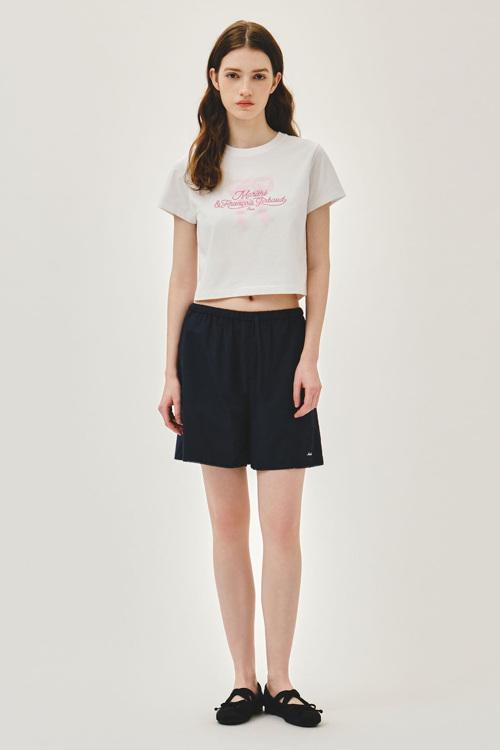 W Sorona Cool Ribbon Graphic Crop Tee White