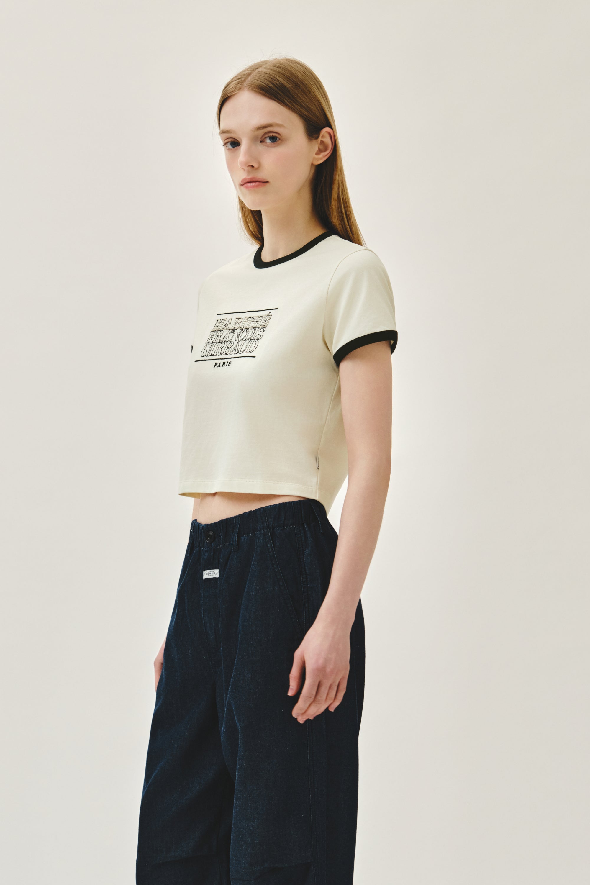 W Classic Logo Applique Ringer Tee Ivory
