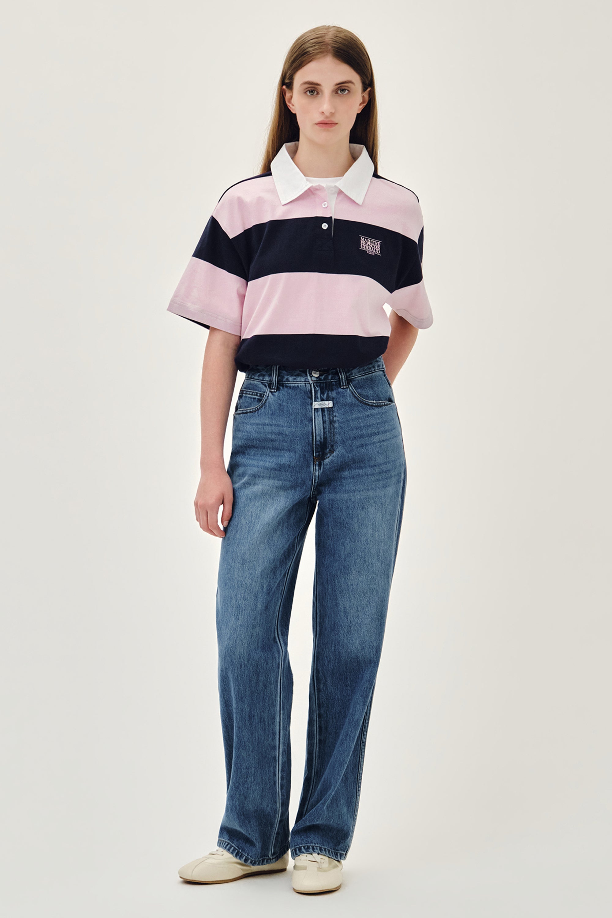 Rugby Stripe Over Collar Tee Pink