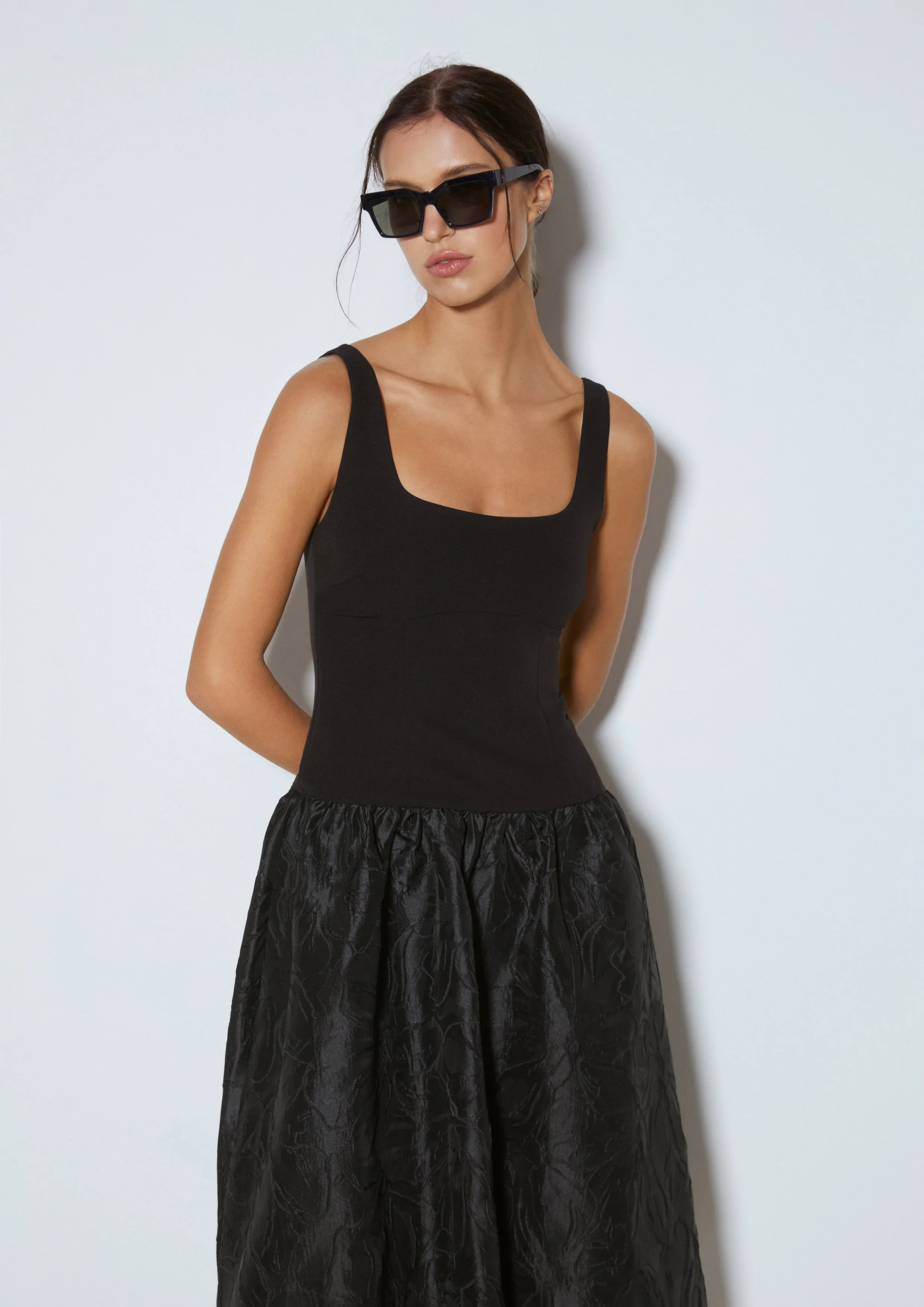 เดรสสั้นคอหัวใจกระโปรงบอลลูนลายดอกไม้