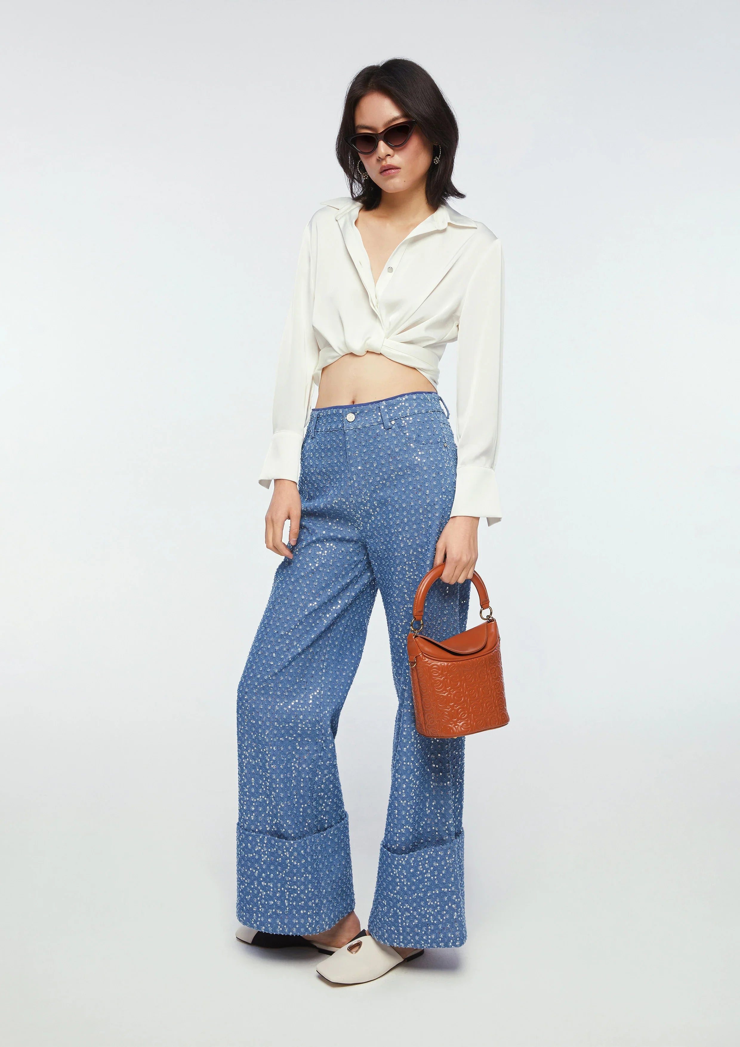 กางเกงเดนิมขายาวแต่งเลื่อม