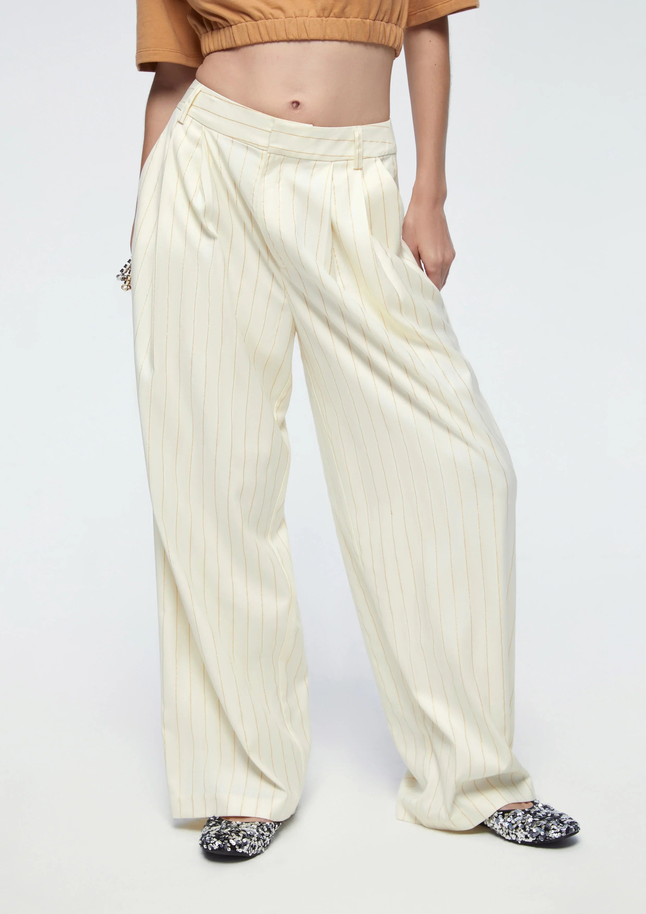 High Waist Stripe Wide Leg Pants