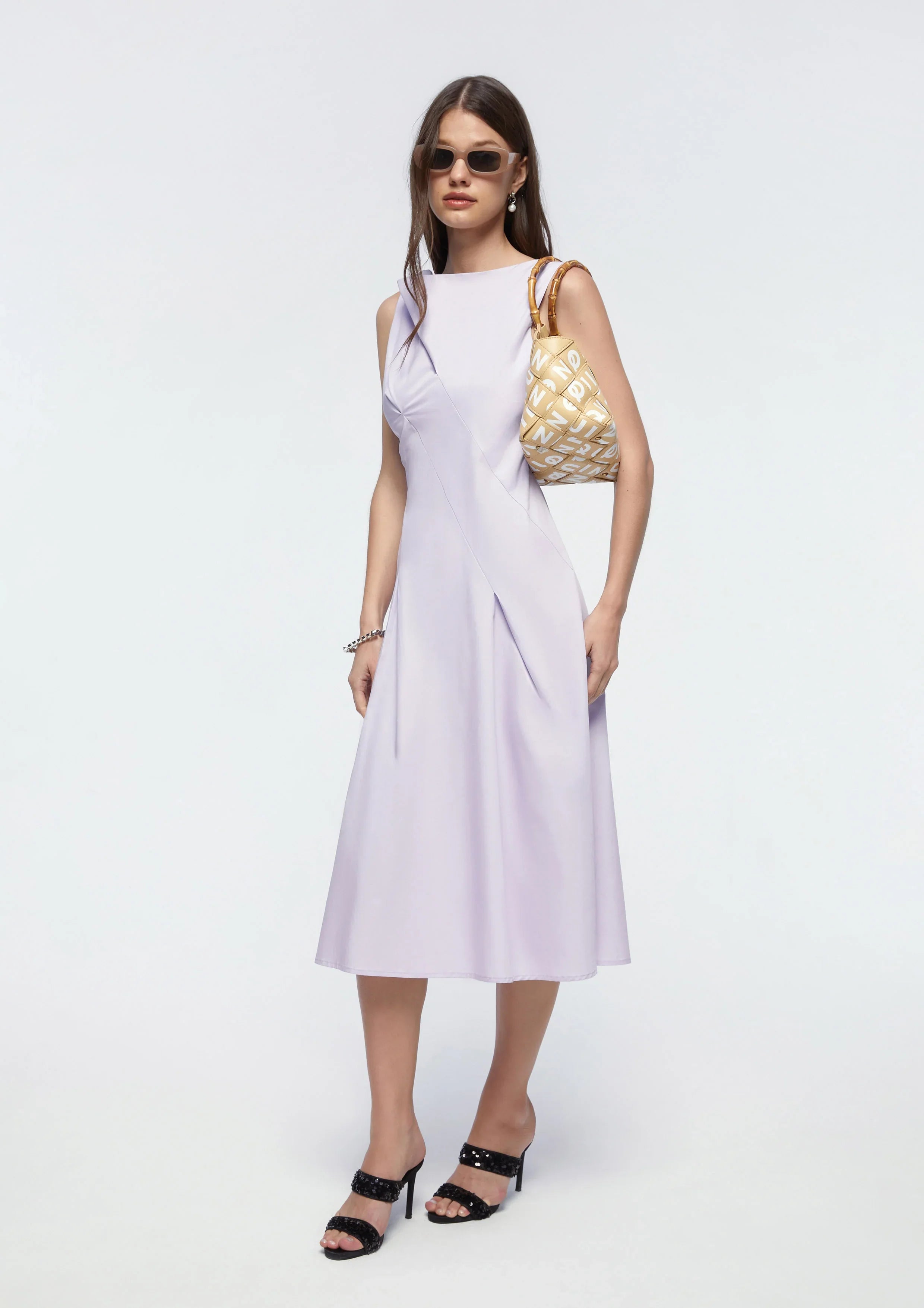 Draped Detail Sleeveless Midi Dress