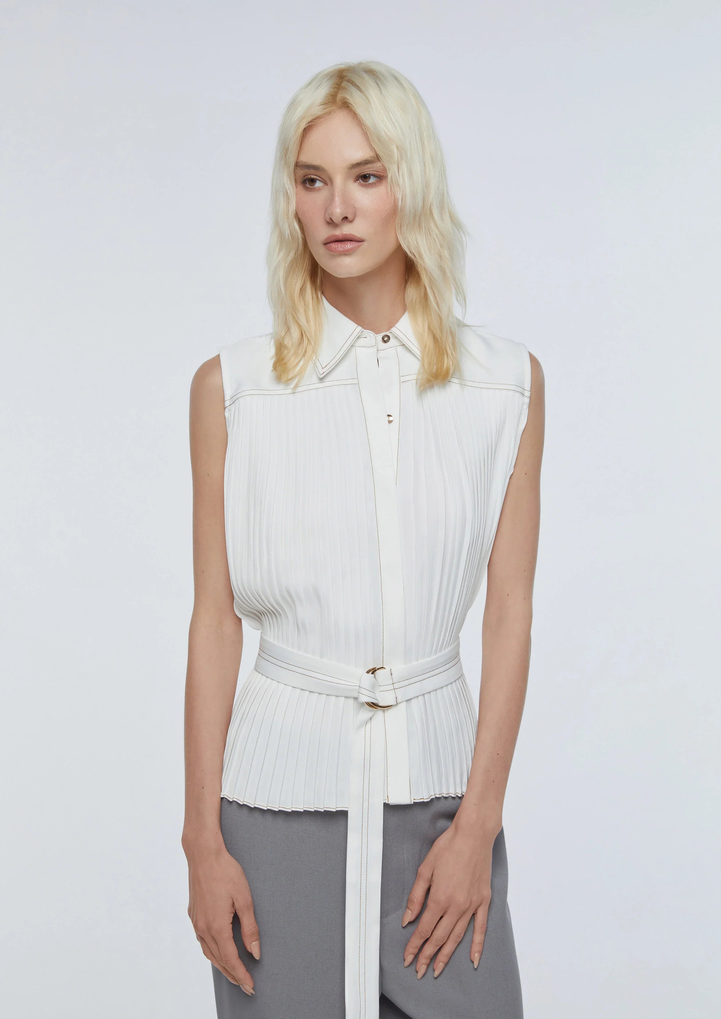 Pleated Sleeveless Blouse