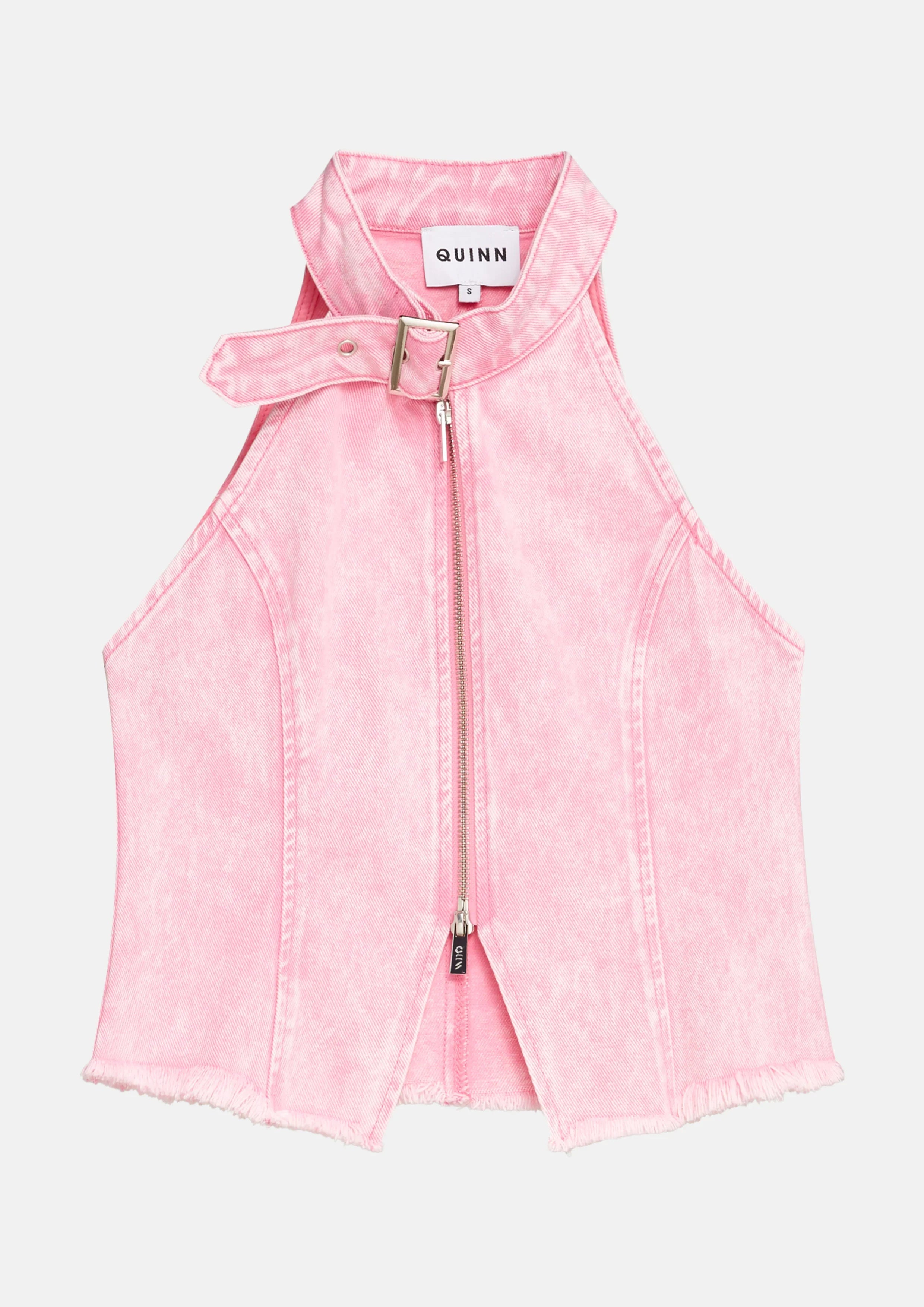 เสื้อฮาลเตอร์ เดนิม แต่งขอบลุ่ย