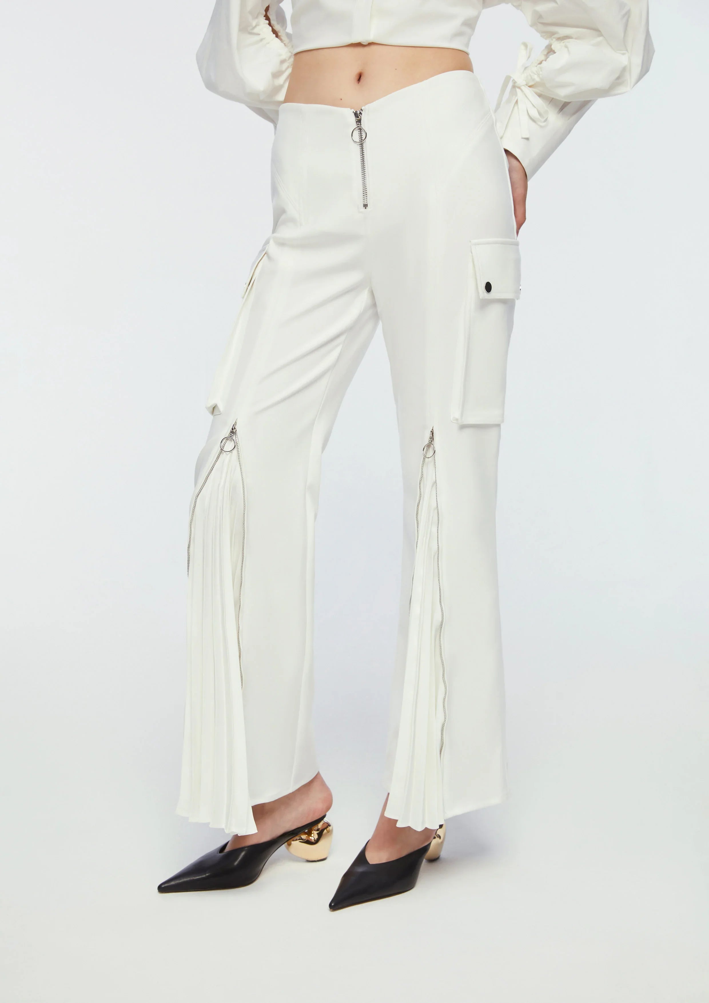 Pleated Trim Long Pants