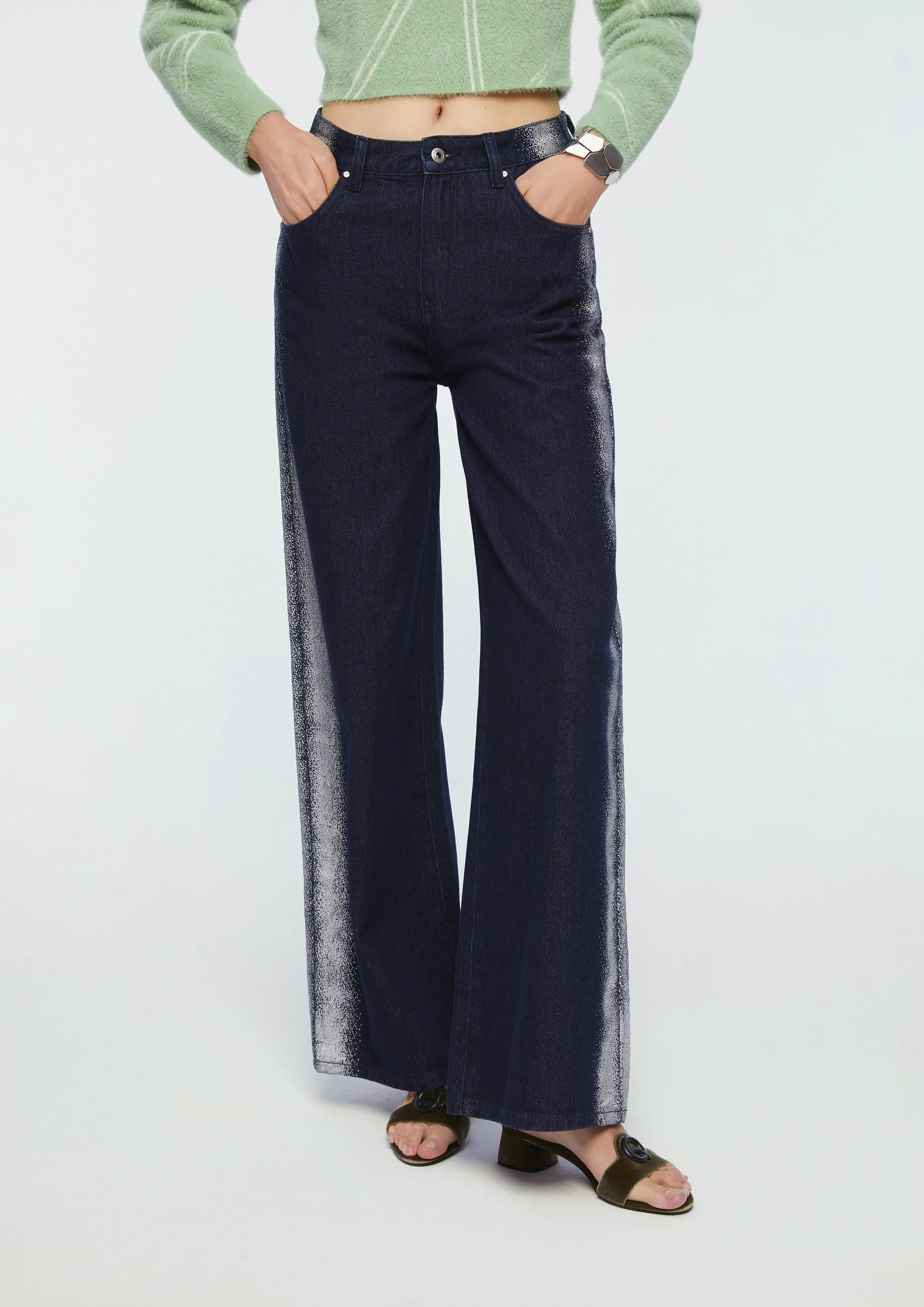 Side Spray Effect Denim Pants