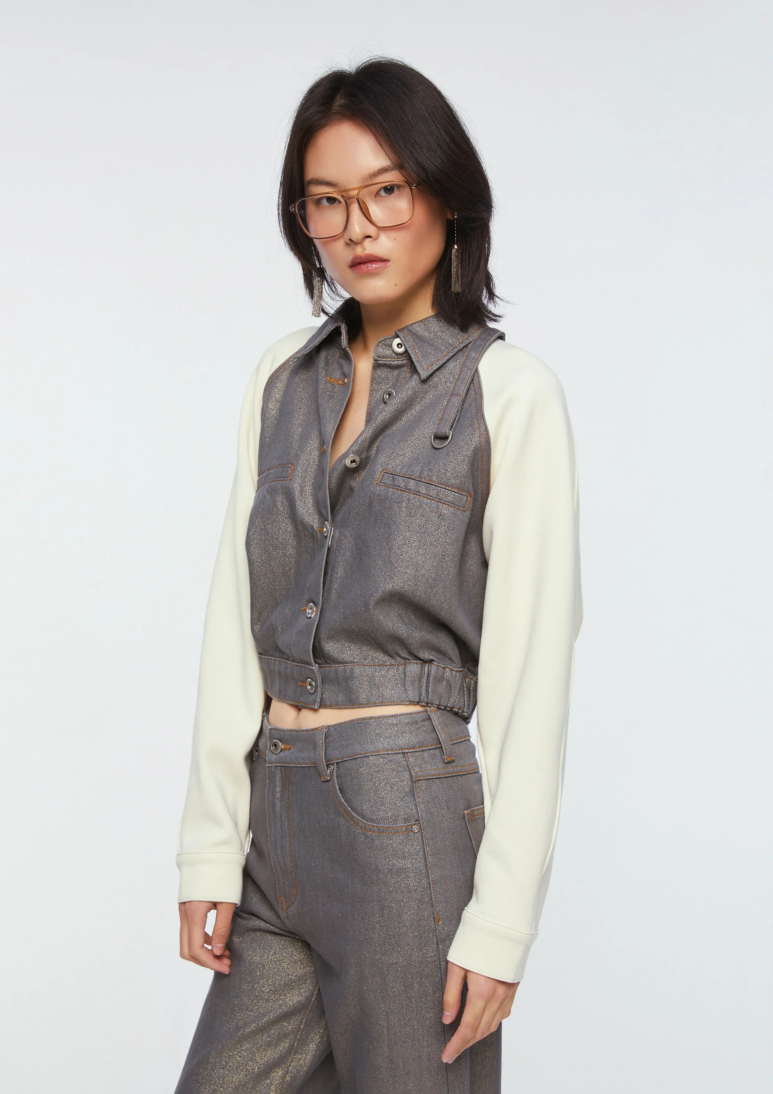 Contrast Stitching Long Sleeve Jacket