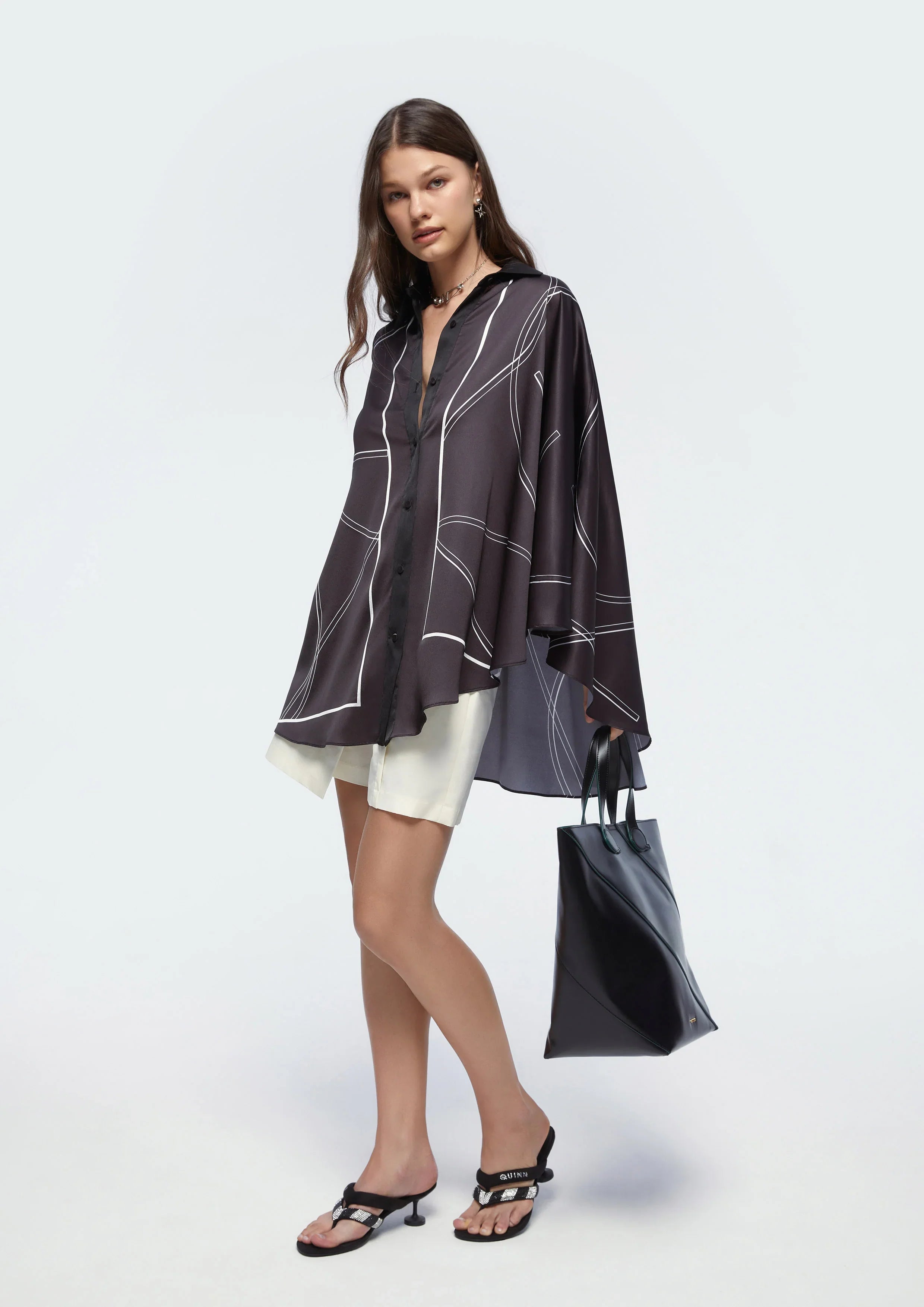 Asymmetric Hem Satin Shirt - Studiofour