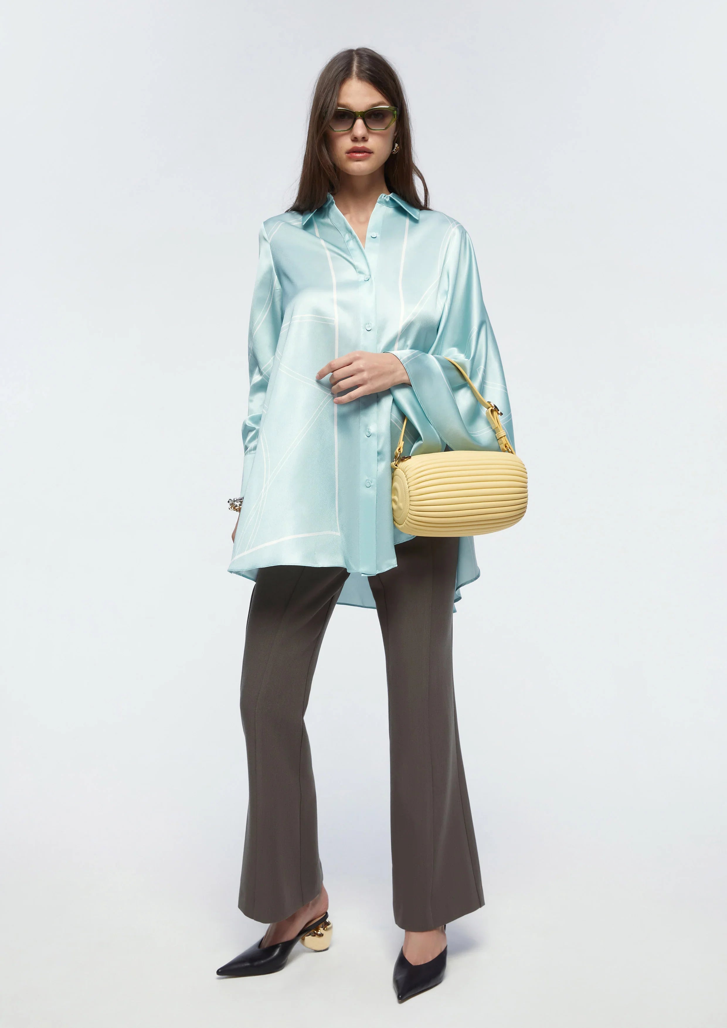 Asymmetric Hem Satin Shirt - Studiofour