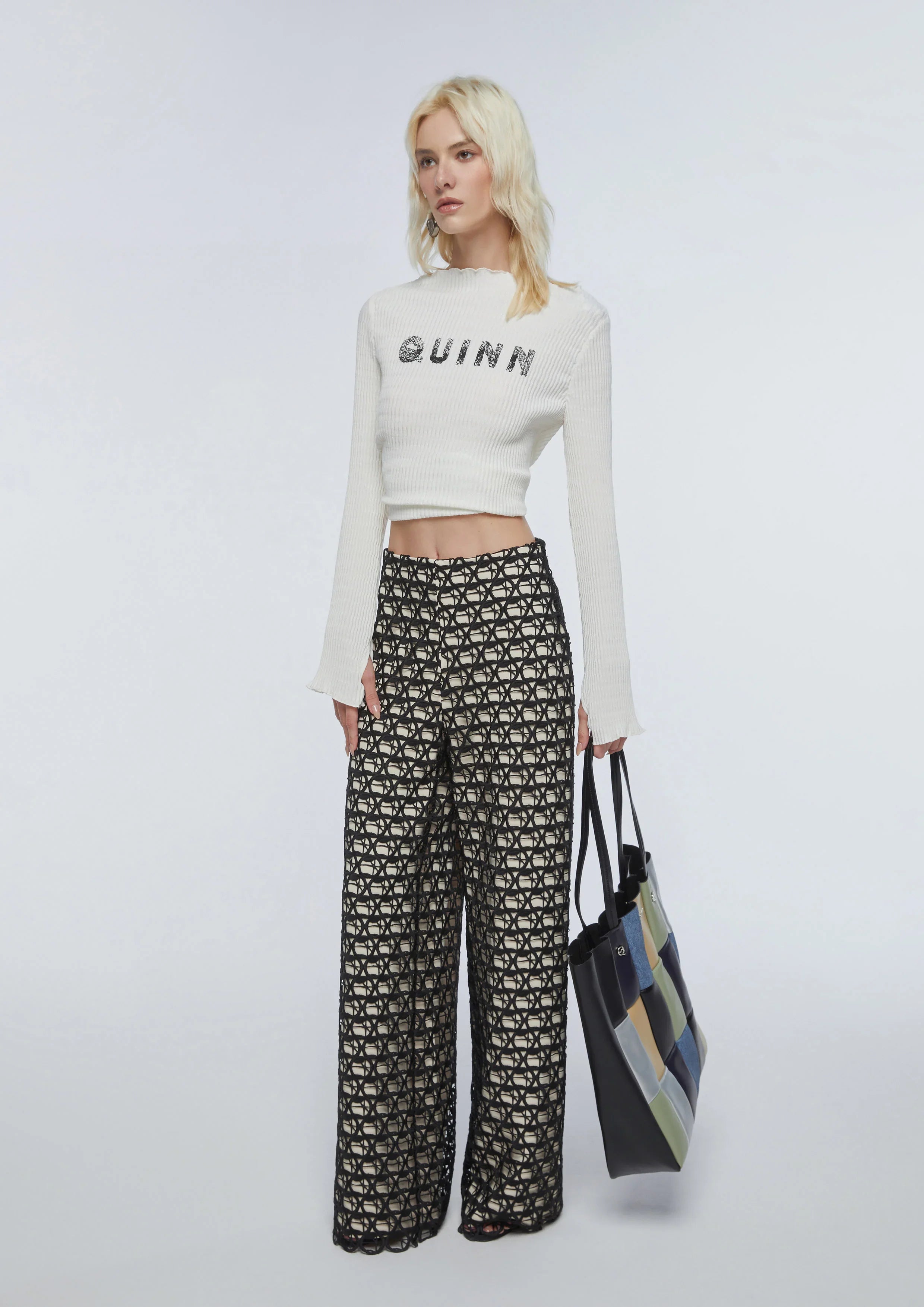 กางเกงขายาวเลเยอร์ผ้าตาข่ายทรงกลม