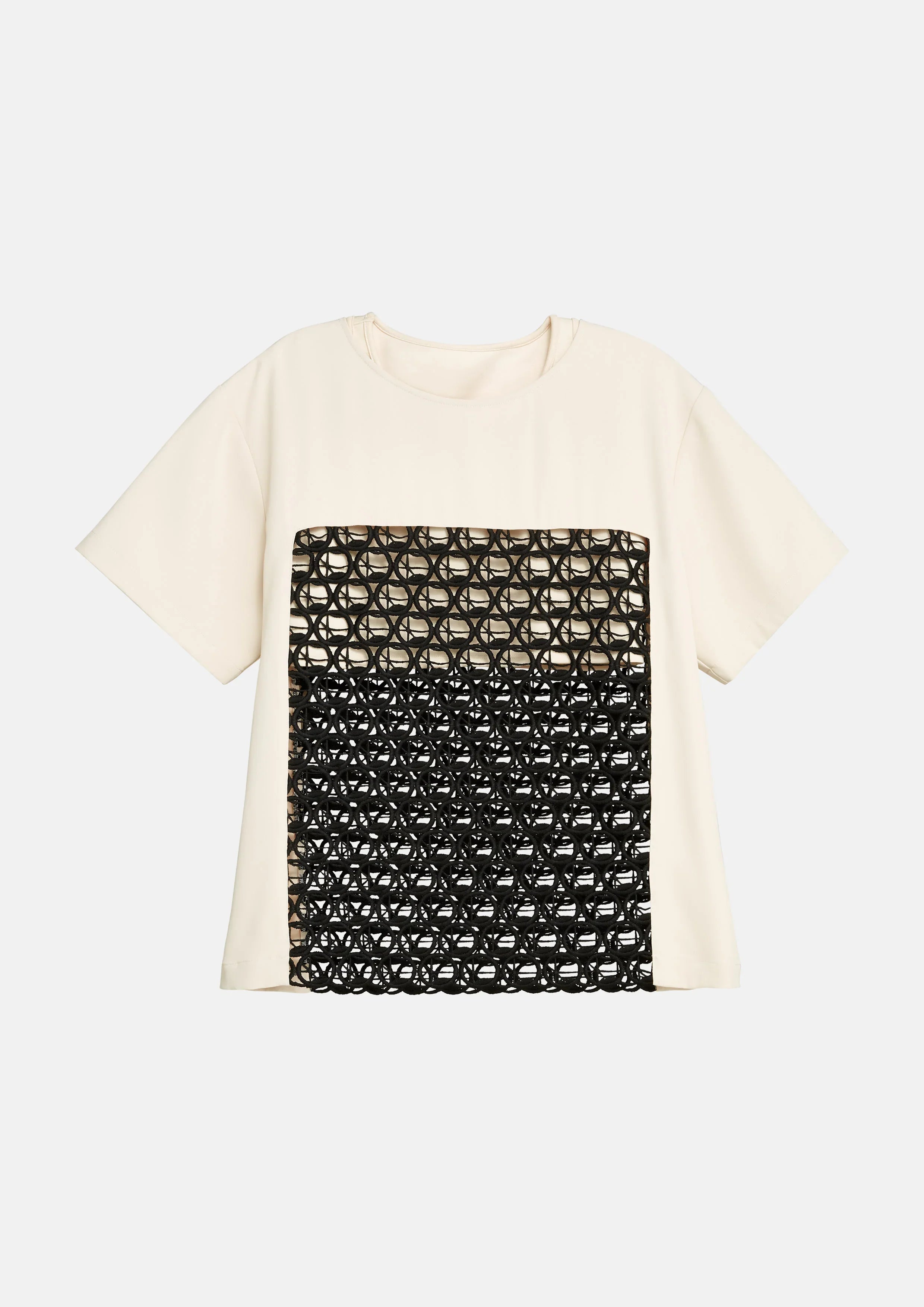 เสื้อยืดแขนสั้นแต่งผ้าตาข่าย