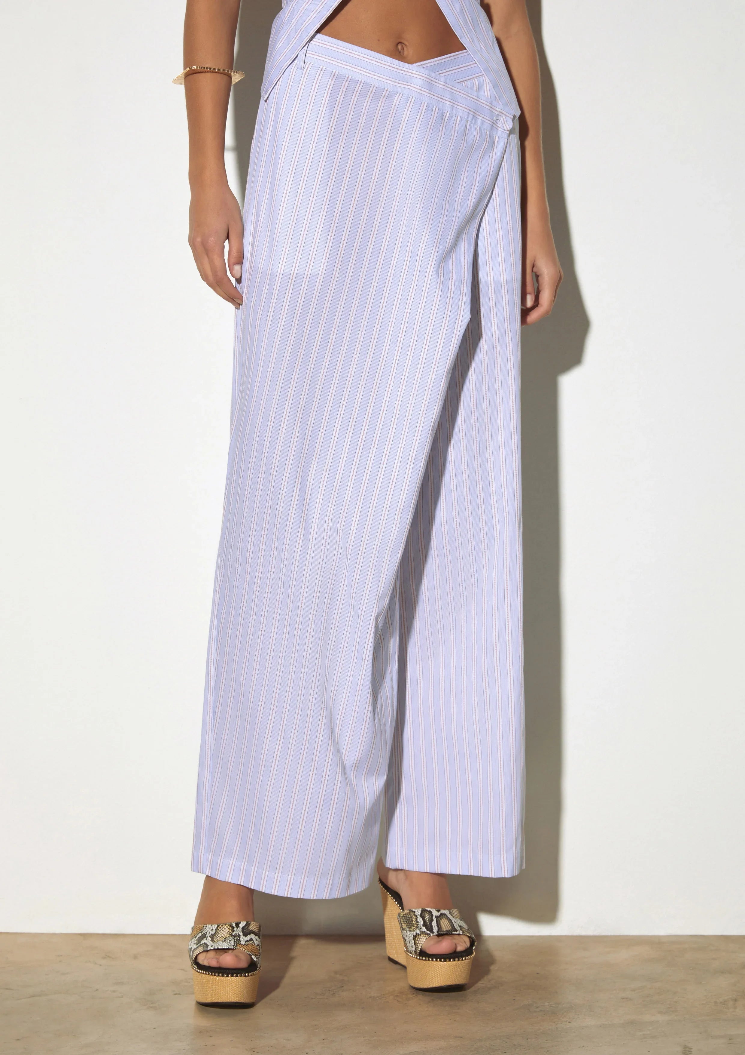 Asymmetric Draped Striped Pants - Studiofour