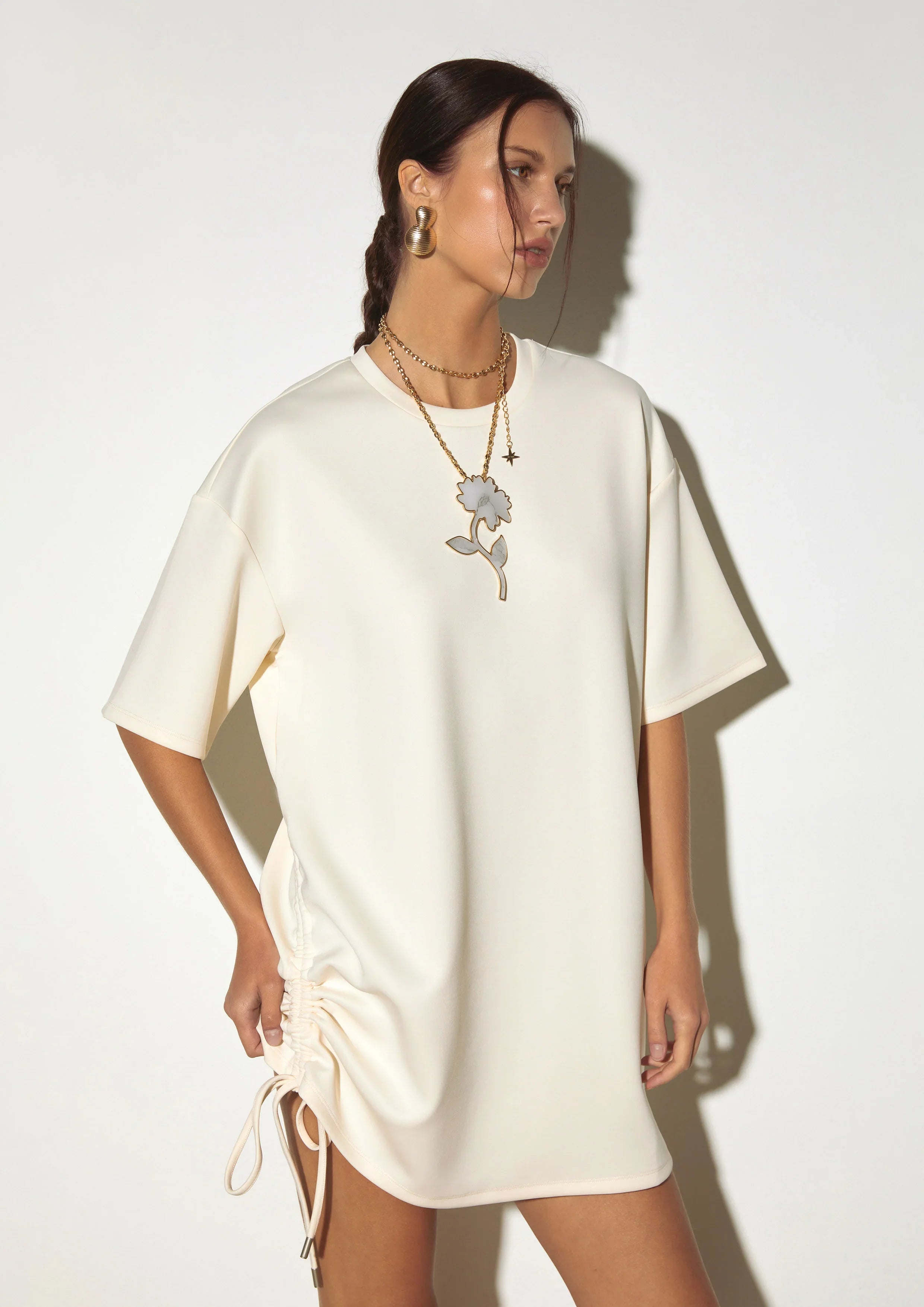 Drawstring Hem T-Shirt with Mini Embroidery