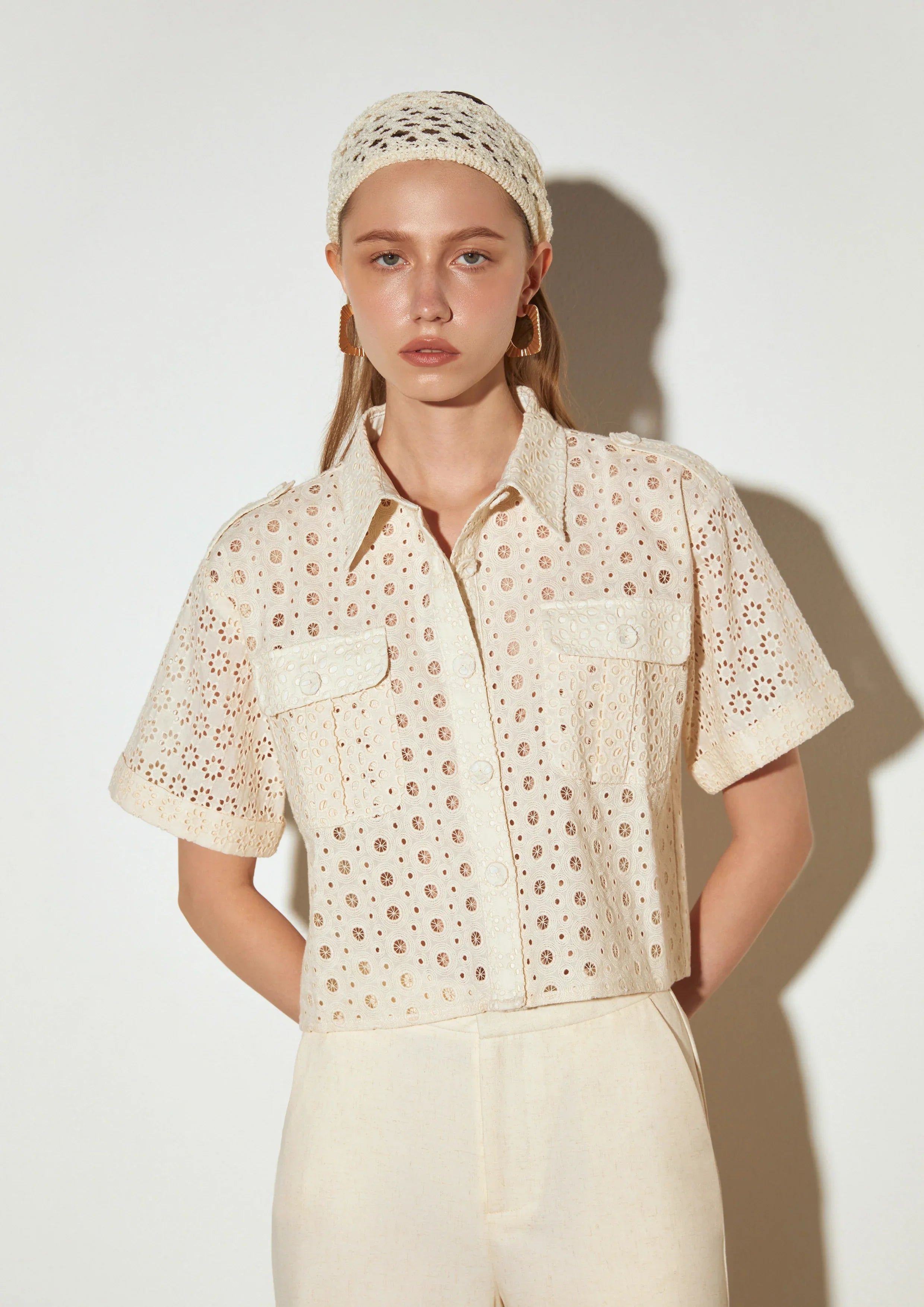 Lace Eyelet Short Sleeve Shirt