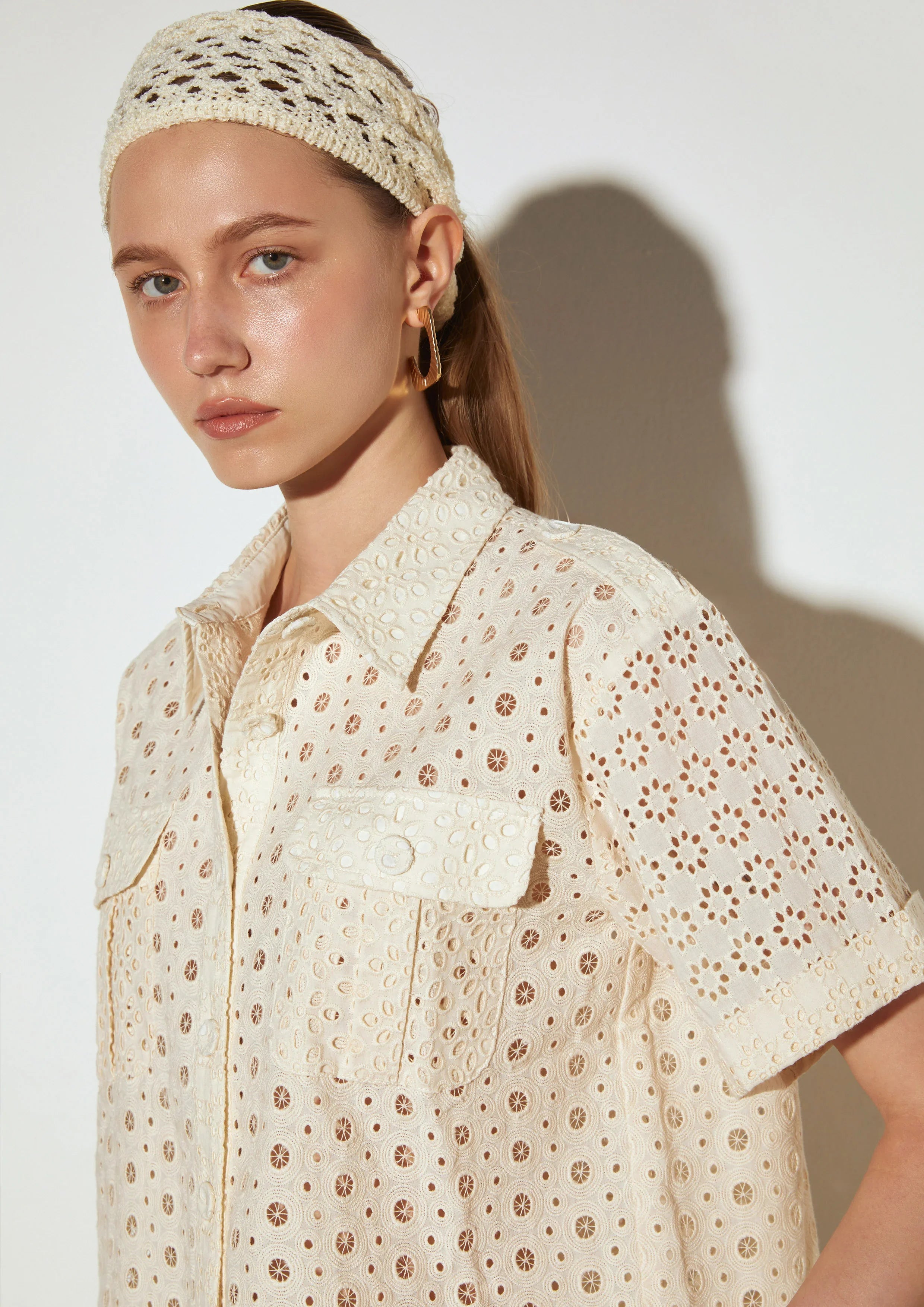 Lace Eyelet Short Sleeve Shirt