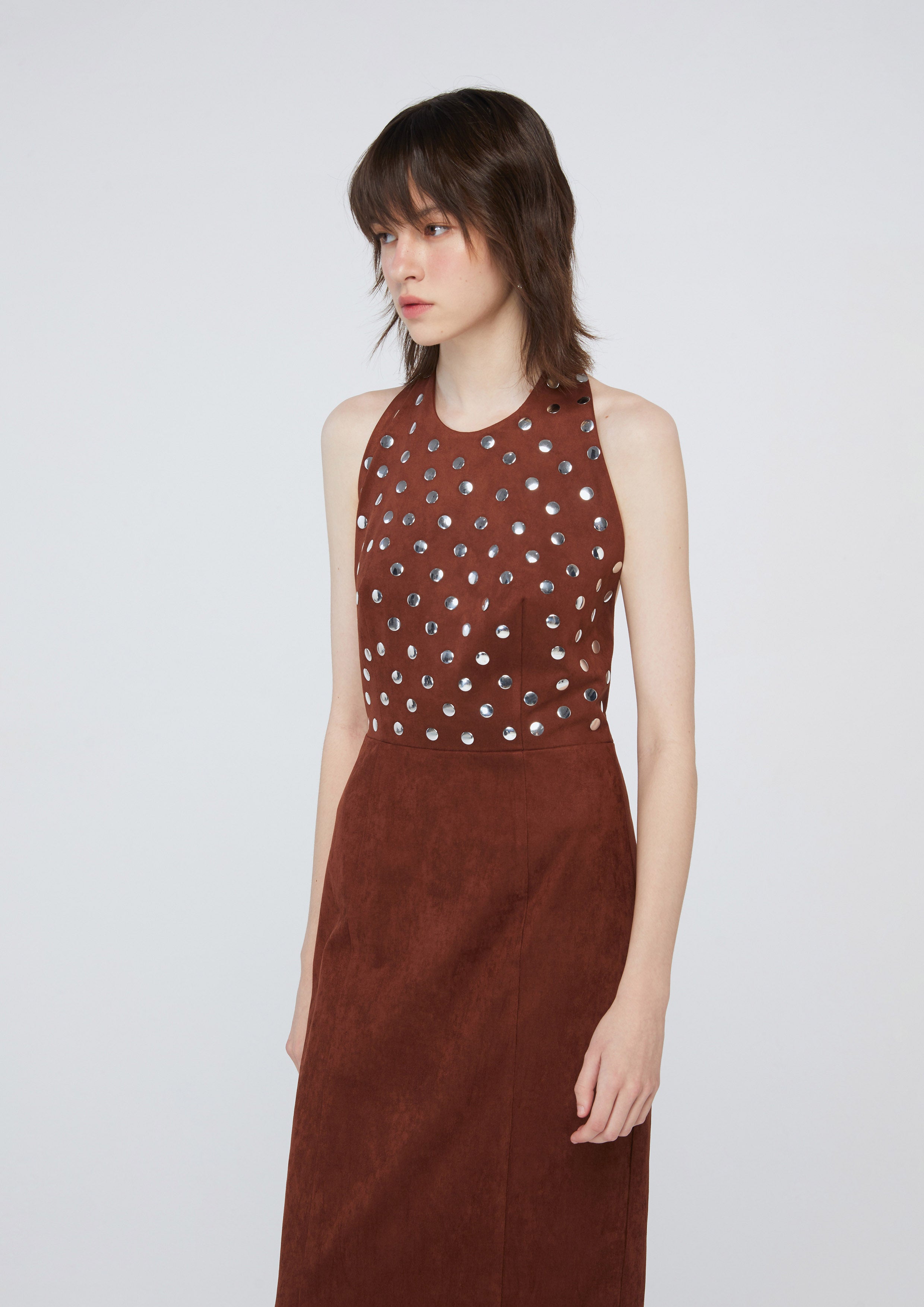 เดรสสั้นหนังกลับแต่งโลหะ