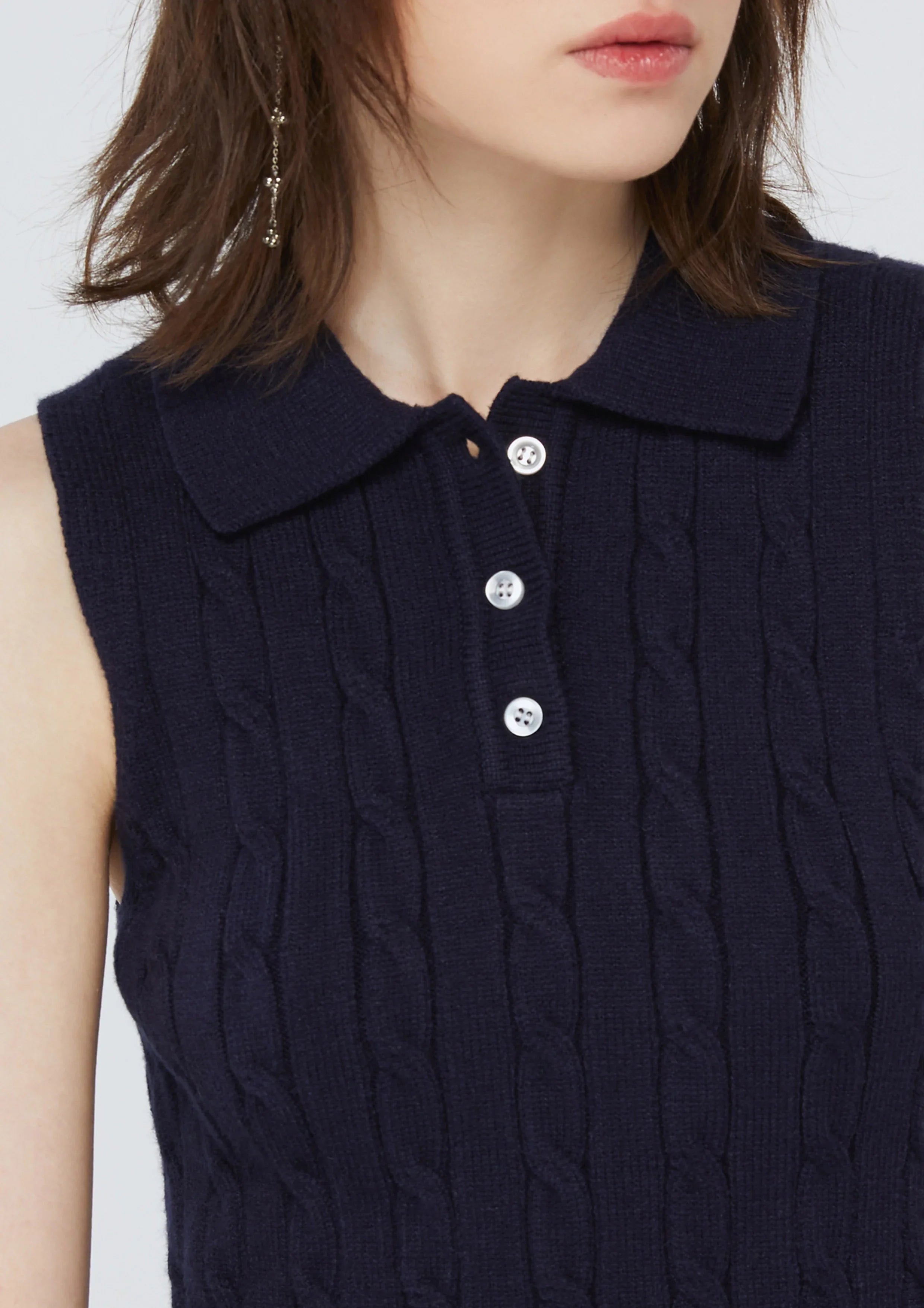 Knitted Polo Sleeveless Top