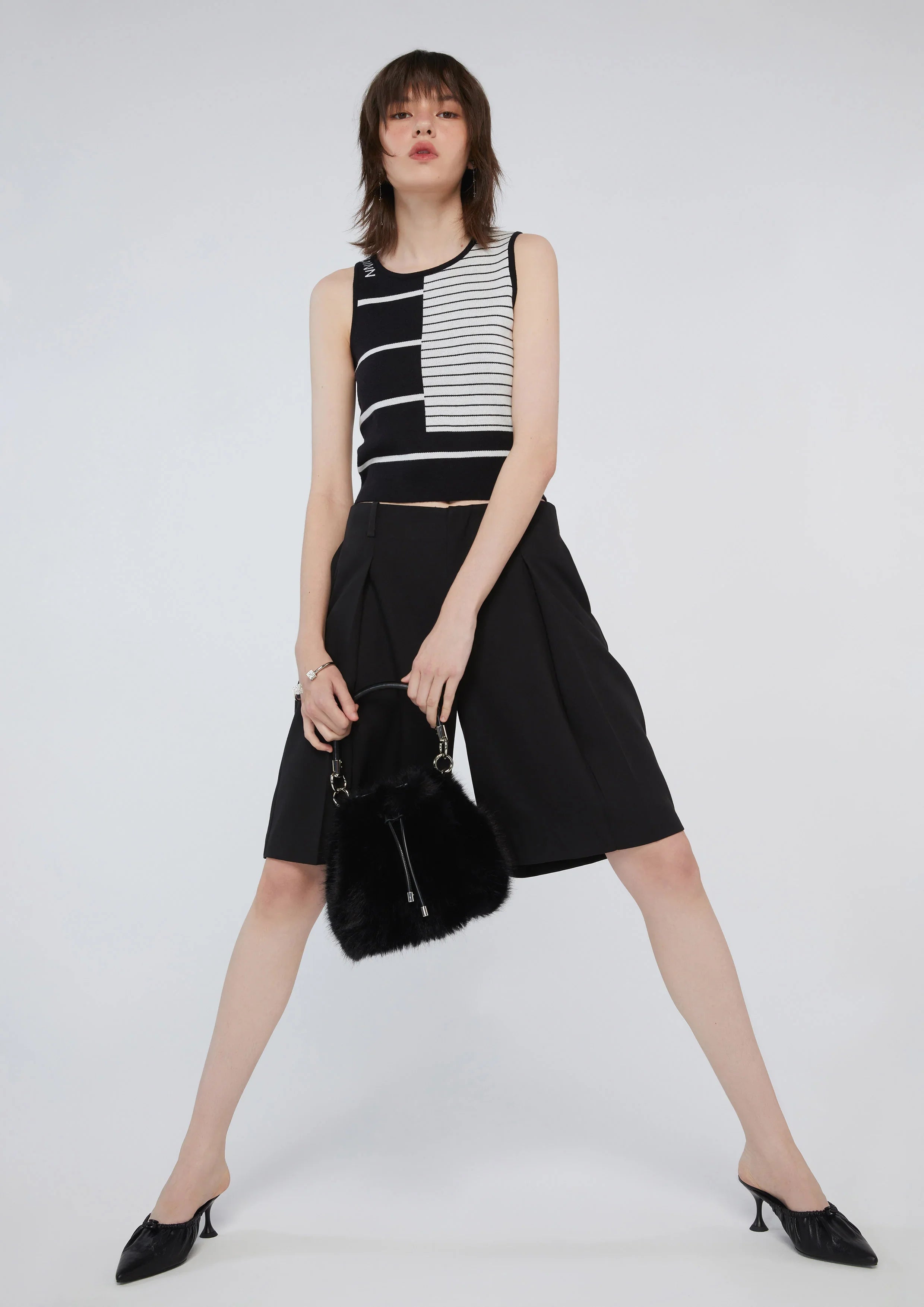 Front Pleated High Waist Shorts