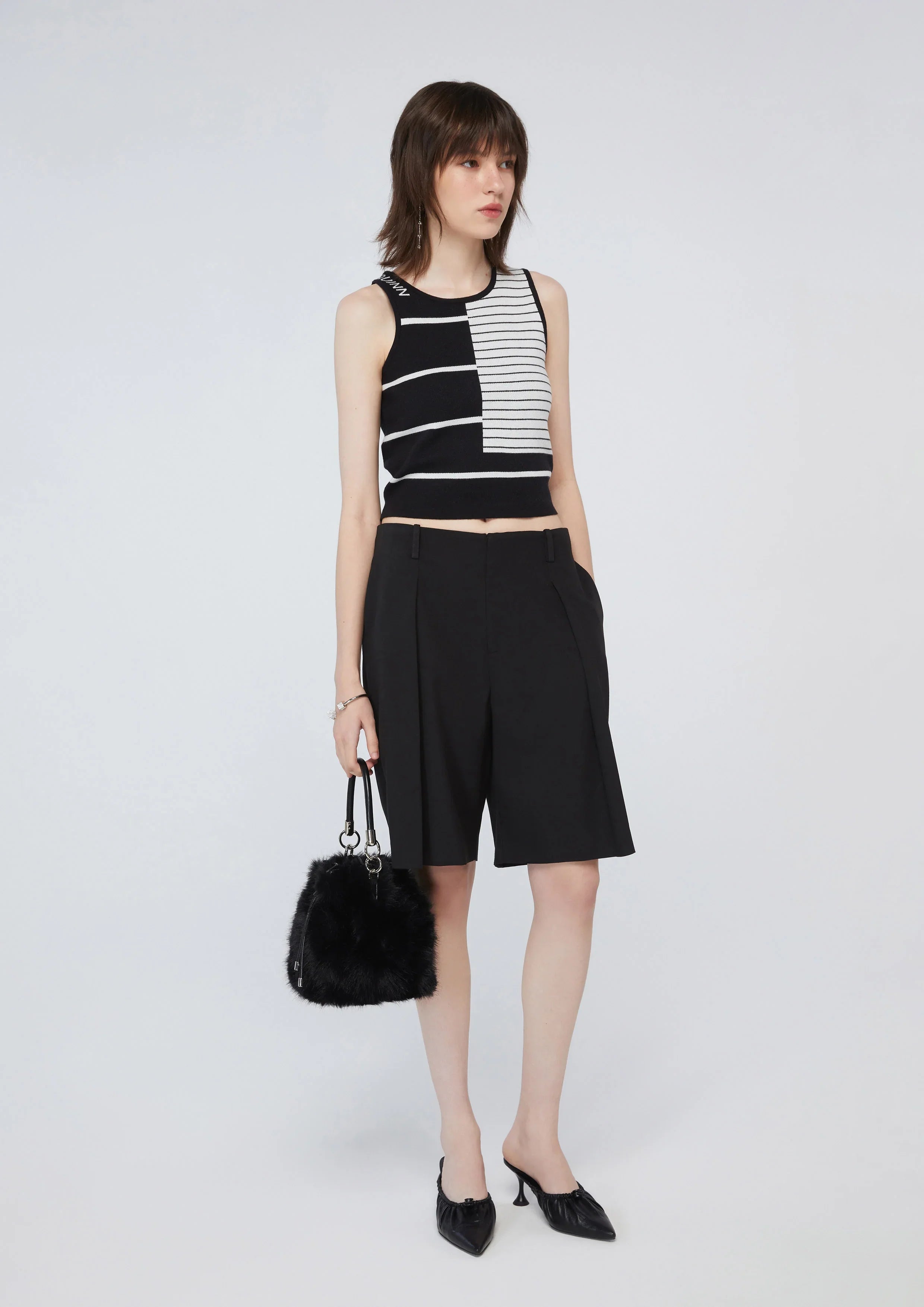 Front Pleated High Waist Shorts