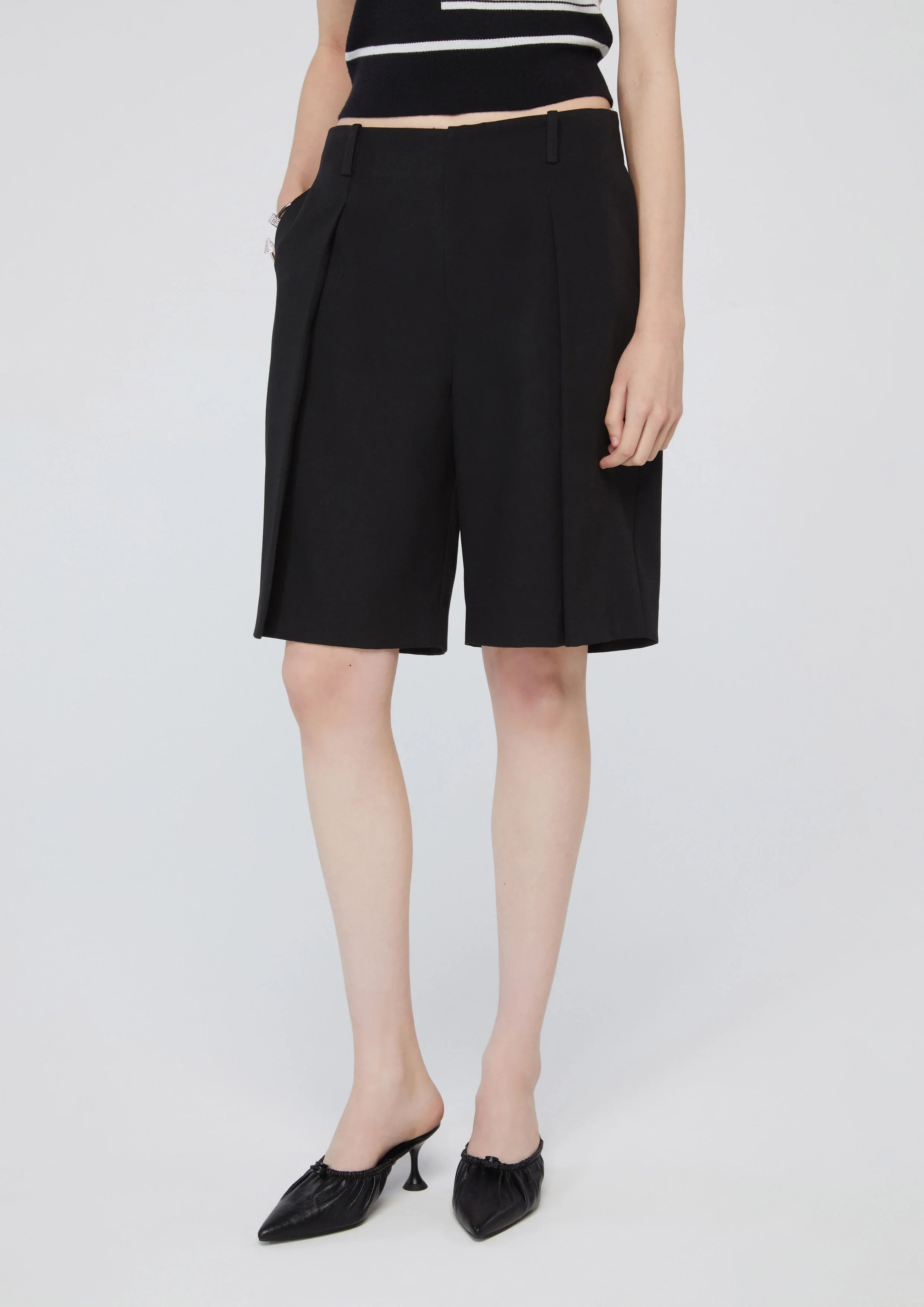 Front Pleated High Waist Shorts