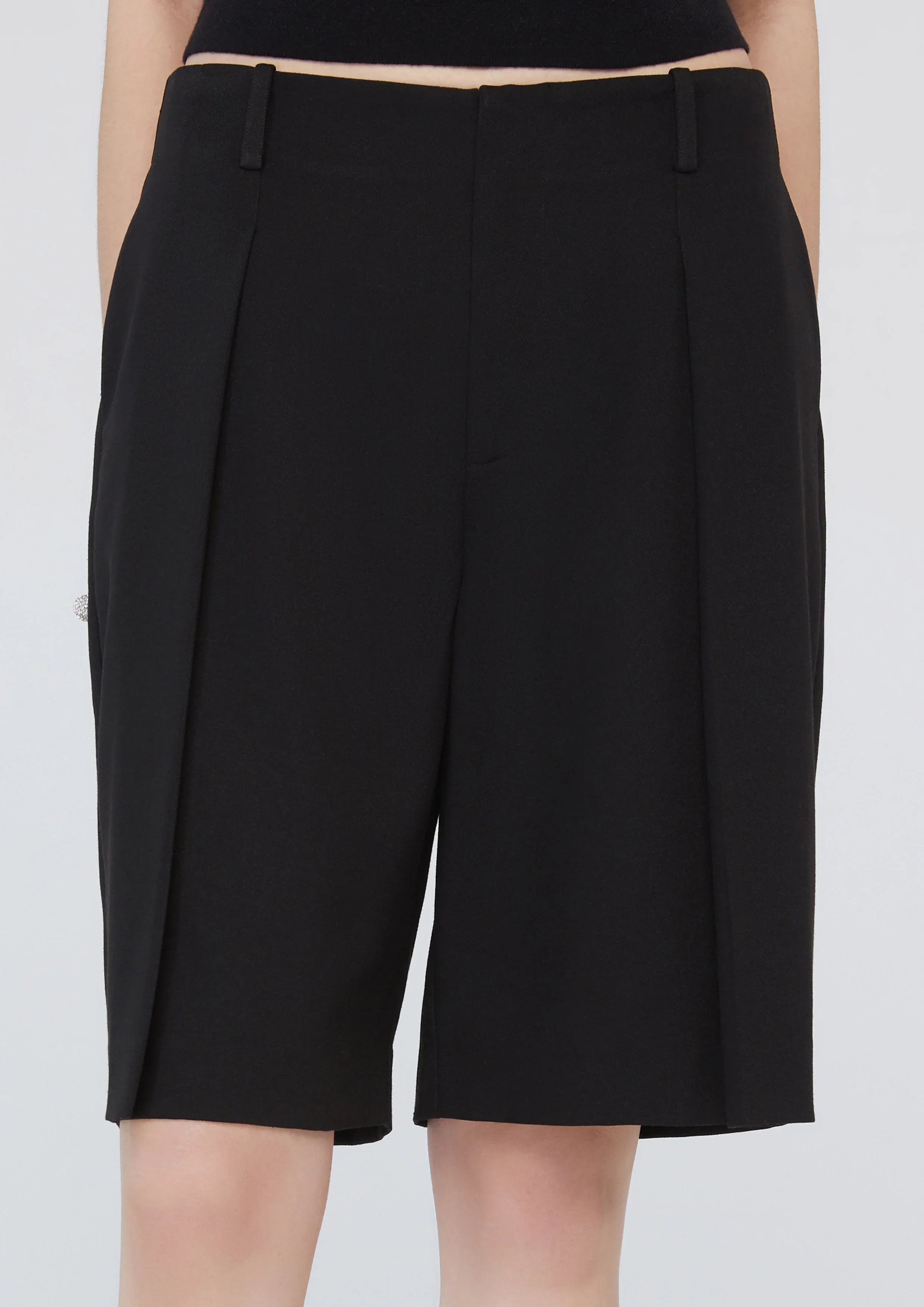 Front Pleated High Waist Shorts