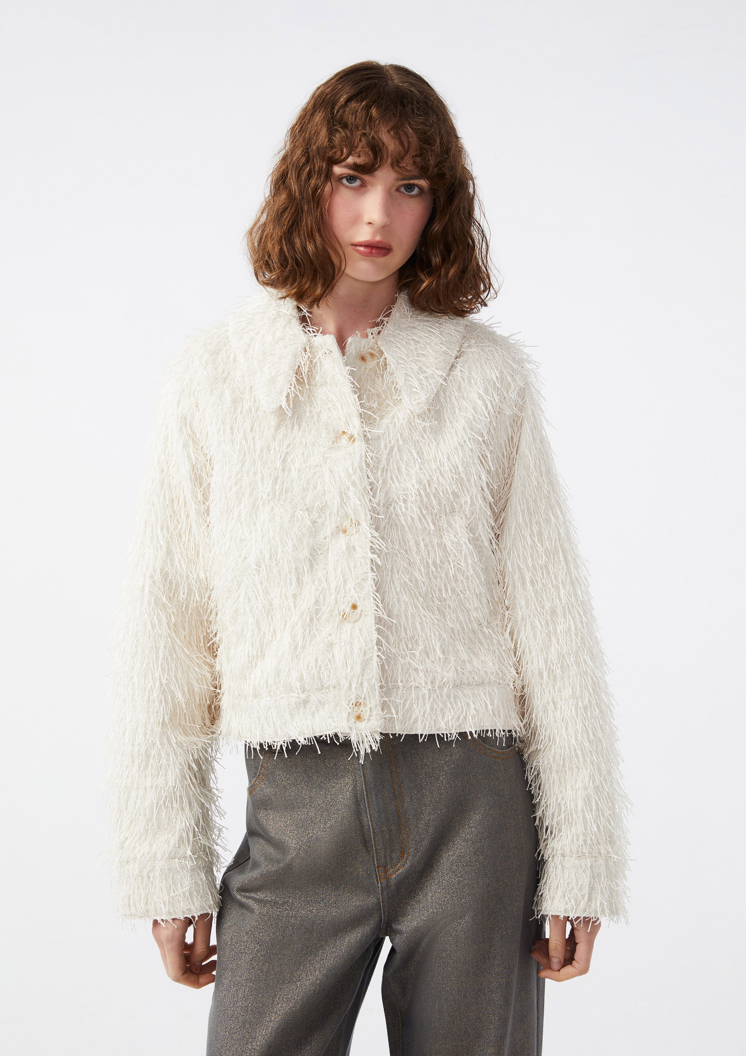 แจ็คเก็ตแขนยาวแต่งขน