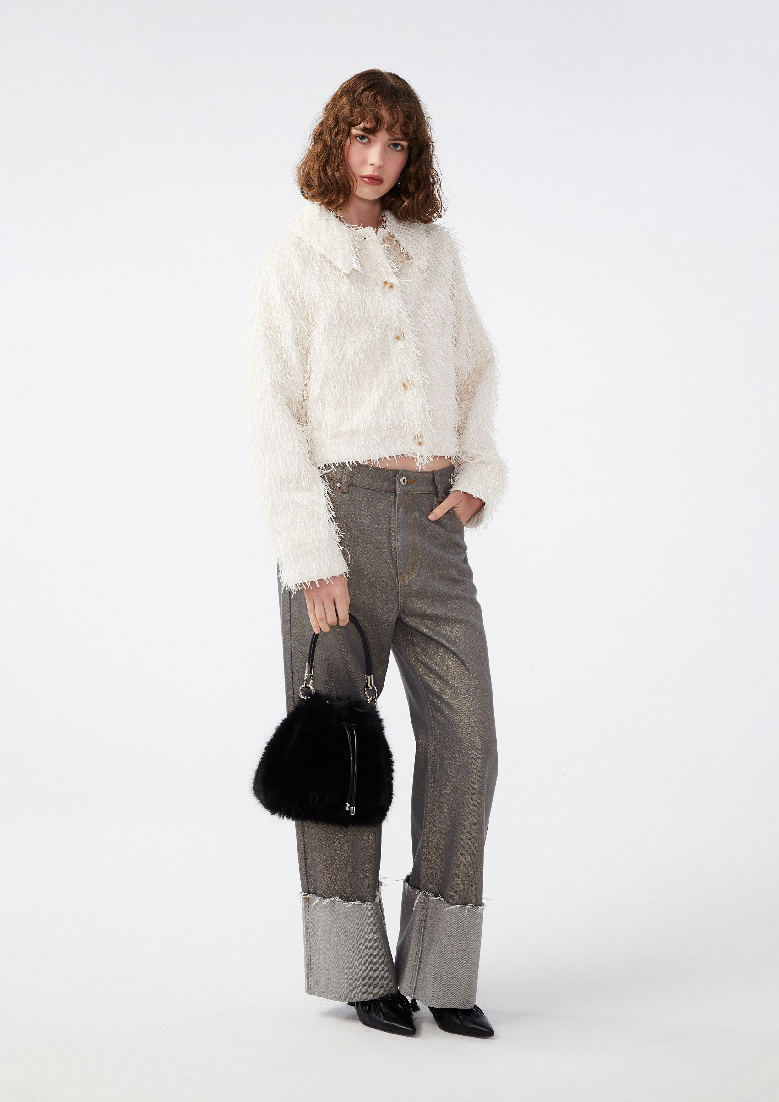 แจ็คเก็ตแขนยาวแต่งขน