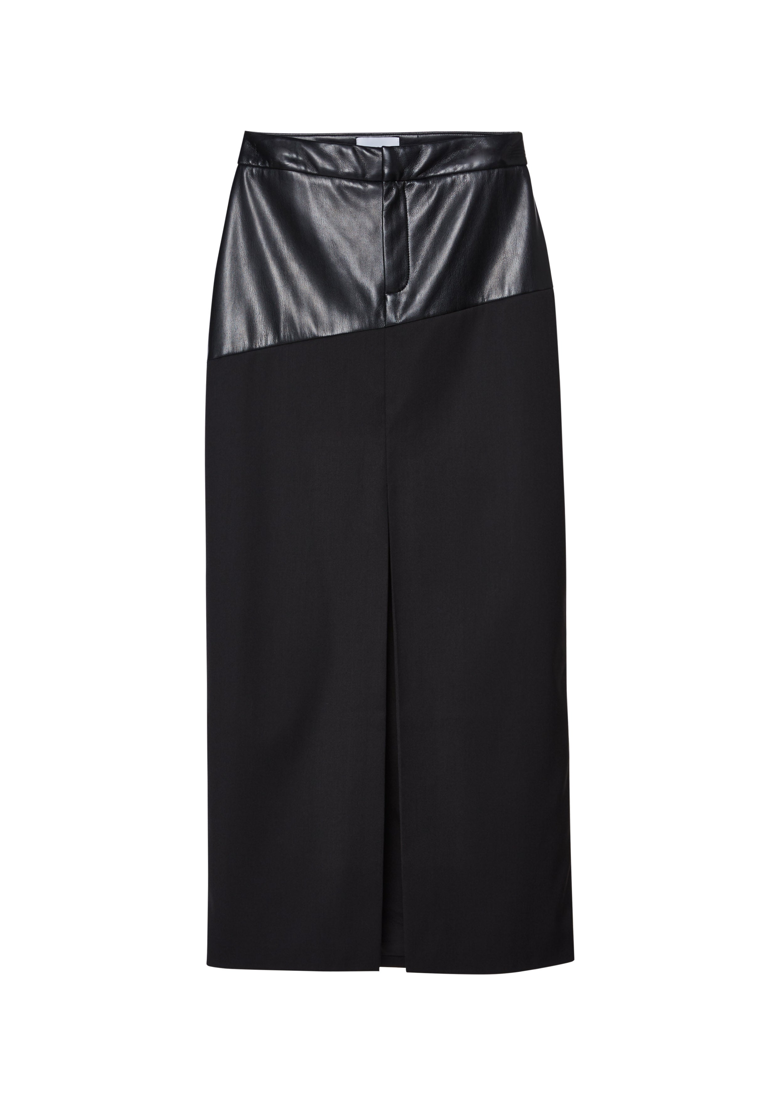 กระโปรงคลุมเข่าแต่งพาแนลผ้าหนัง