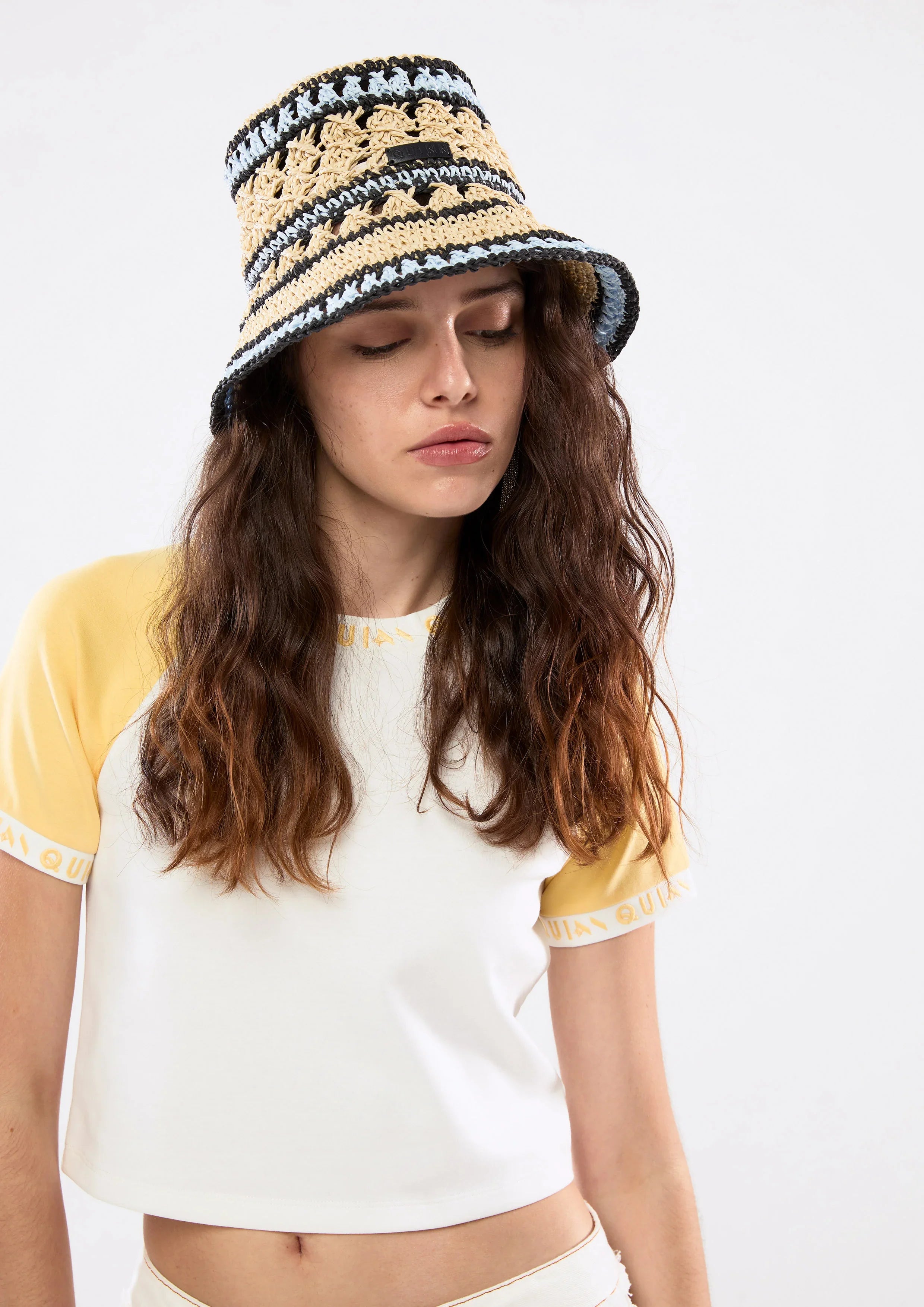 Beige Blue Black Bucket Hat